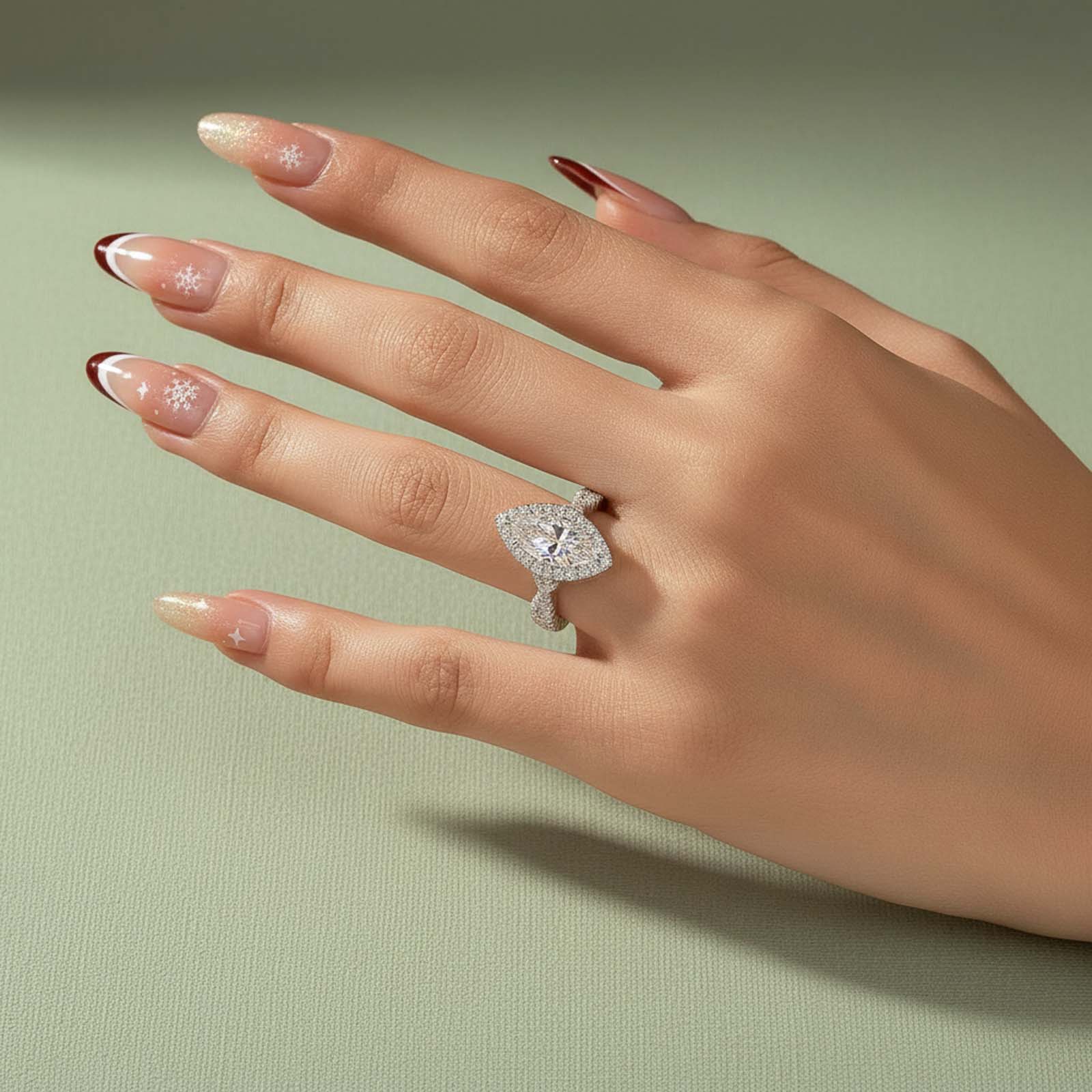 S925 Moissanite 3 Ct White Marquise Cut Halo Engagement Ring 925 Sterling Silver Promise Ring For Women