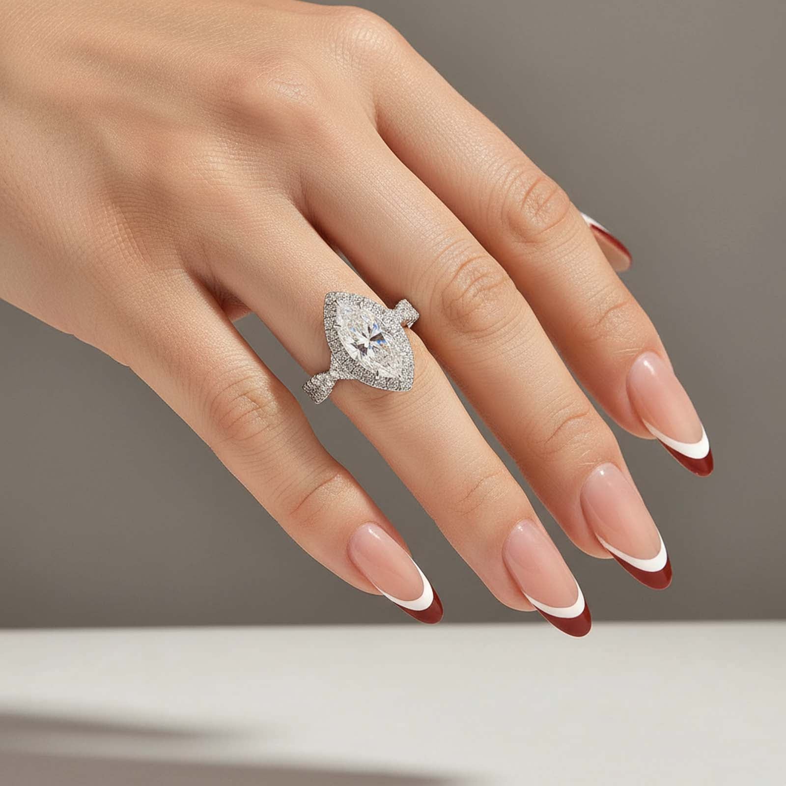 S925 Moissanite 3 Ct White Marquise Cut Halo Engagement Ring 925 Sterling Silver Promise Ring For Women