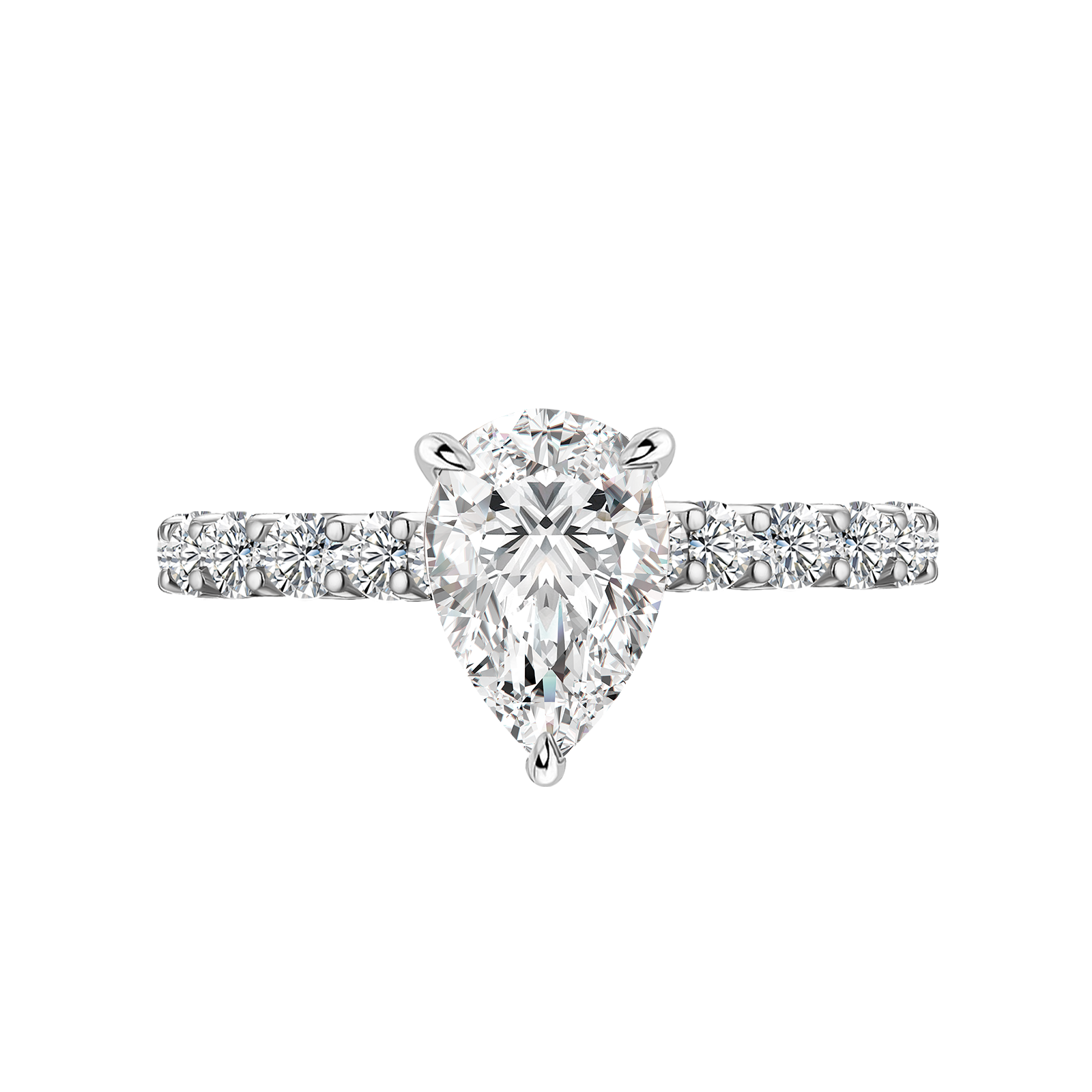 S925 Moissanite 2 CT Pear-Shaped Engagement Ring Luxurious Pavé Band in 18K White Gold