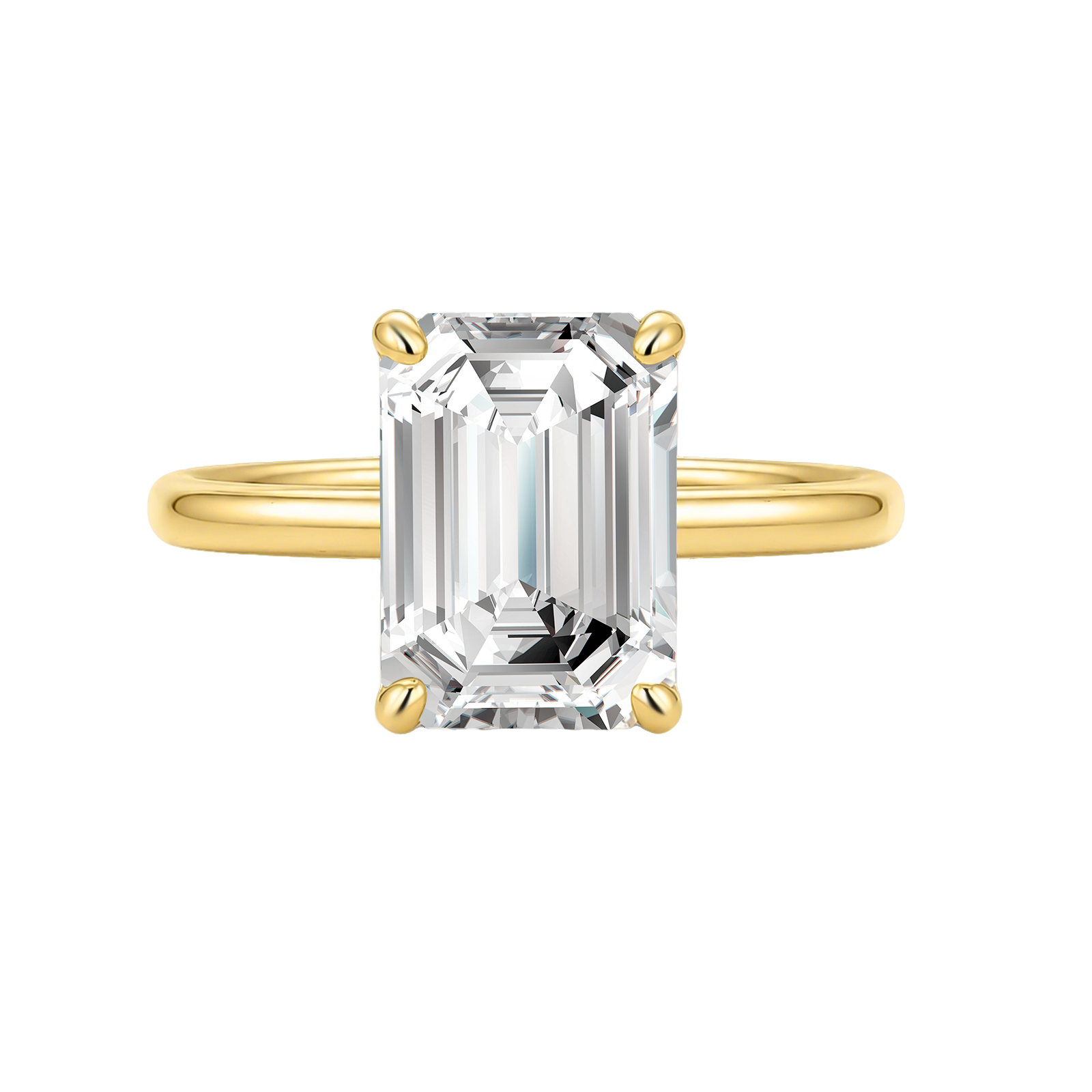 S925 Moissanite 3.5Ct Emerald Cut Solitaire Ring In 18K Yellow Gold Plated Sterling Silver