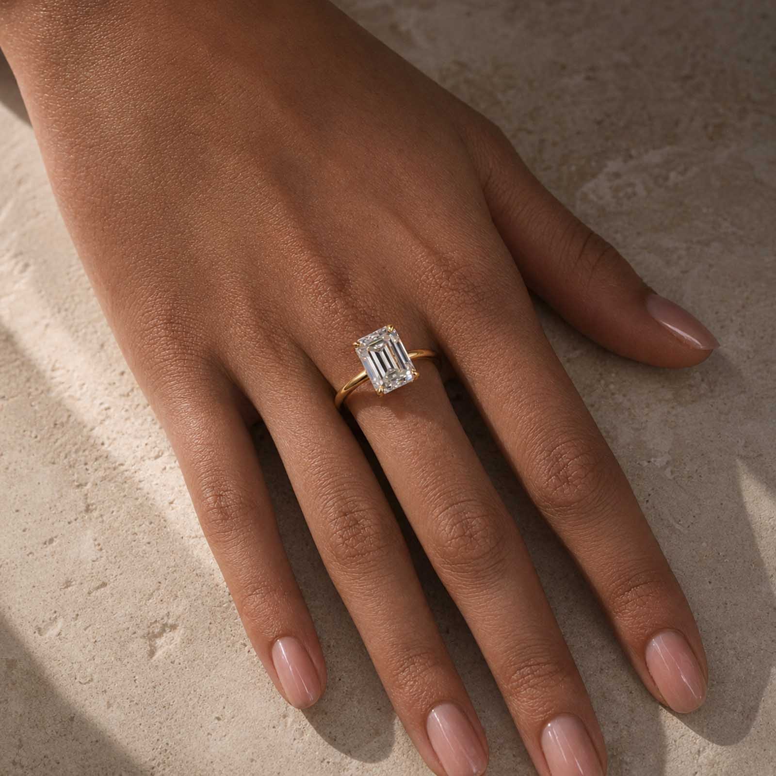 S925 Moissanite 3.5Ct Emerald Cut Solitaire Ring In 18K Yellow Gold Plated Sterling Silver