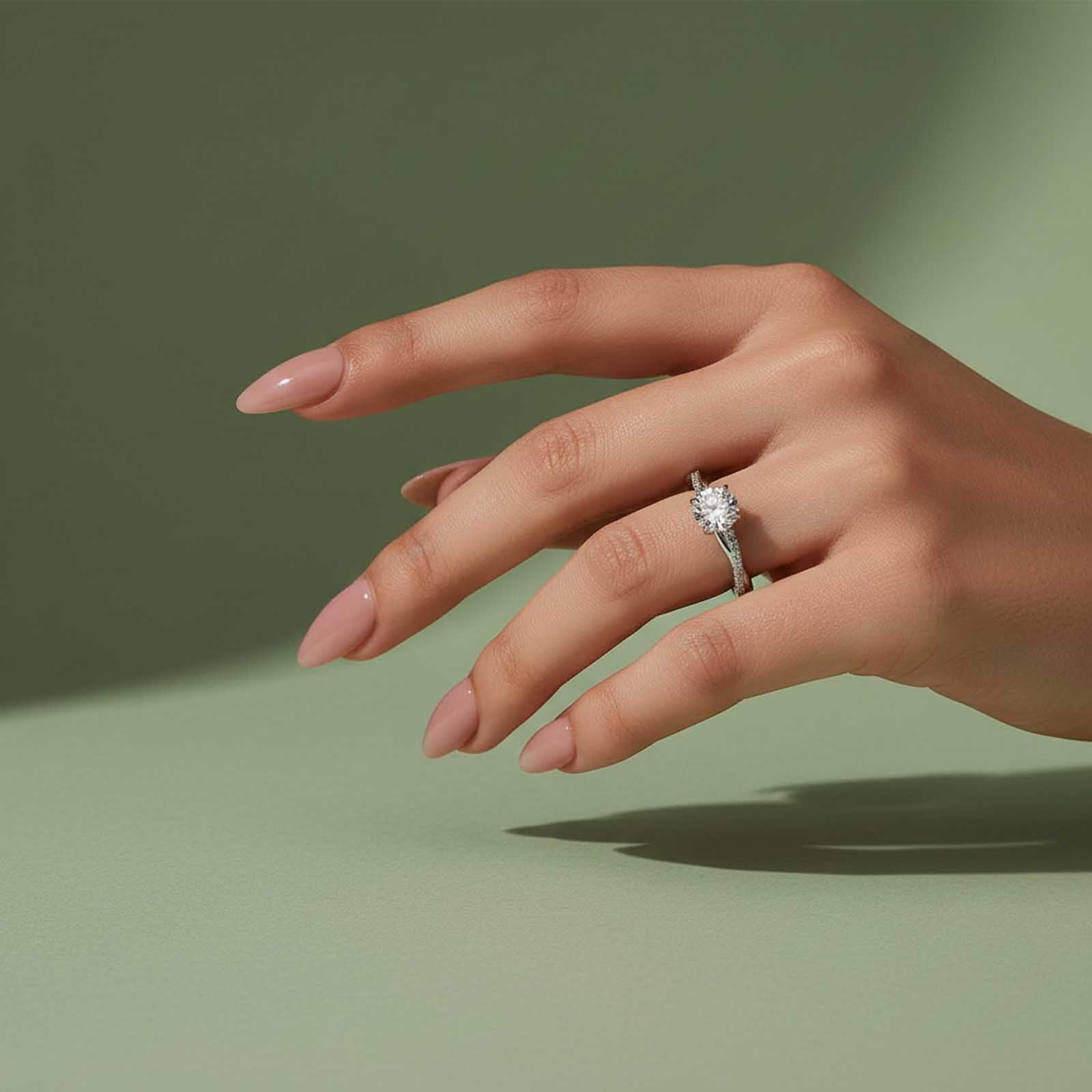 S925 Twist White Gold 1.0Ct Round Cut Engagement Ring In Sterling Silver