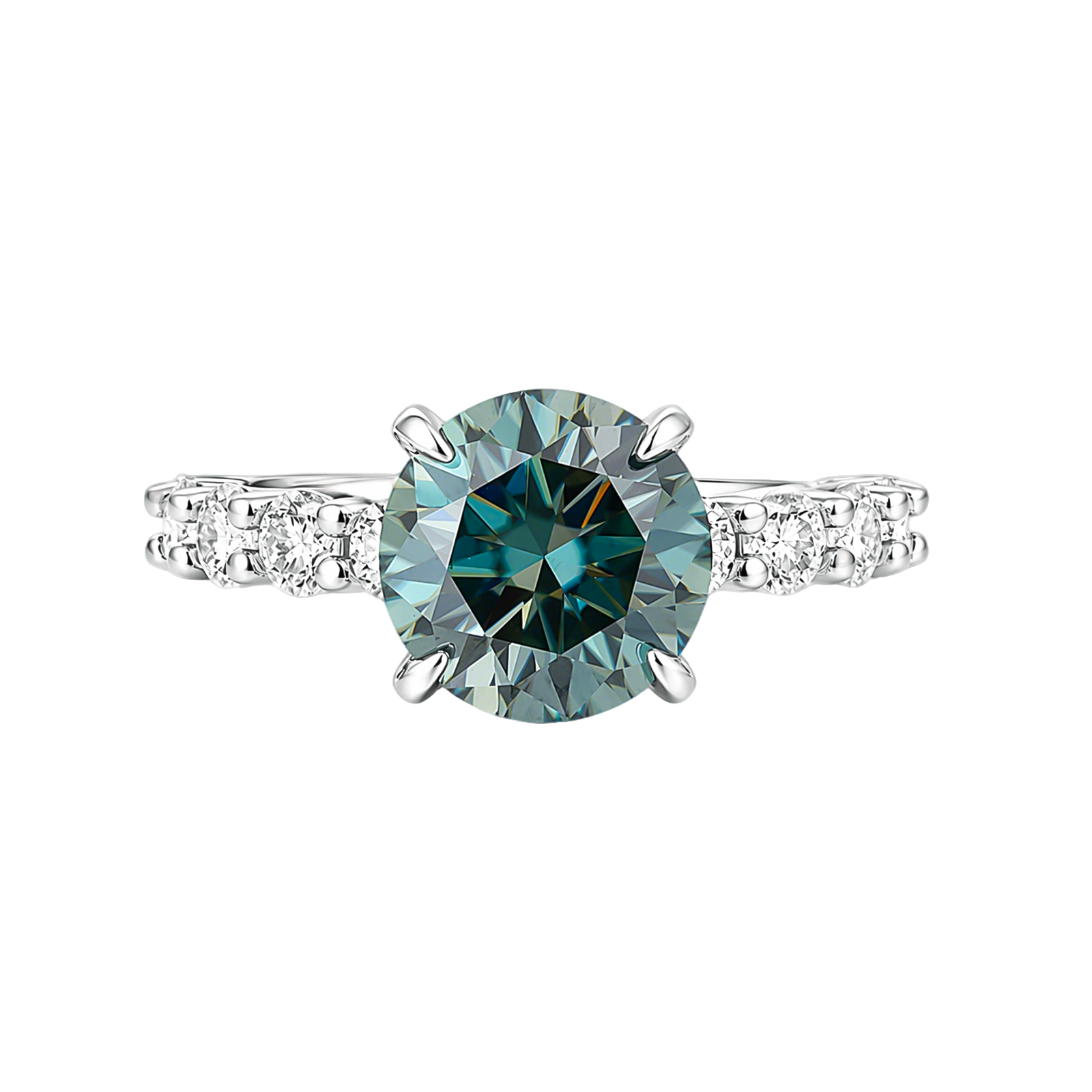 S925 Moissanite 3.0 Ct Round Cut Green Stone Engagement Ring Stackable Ring For Everyday Wear