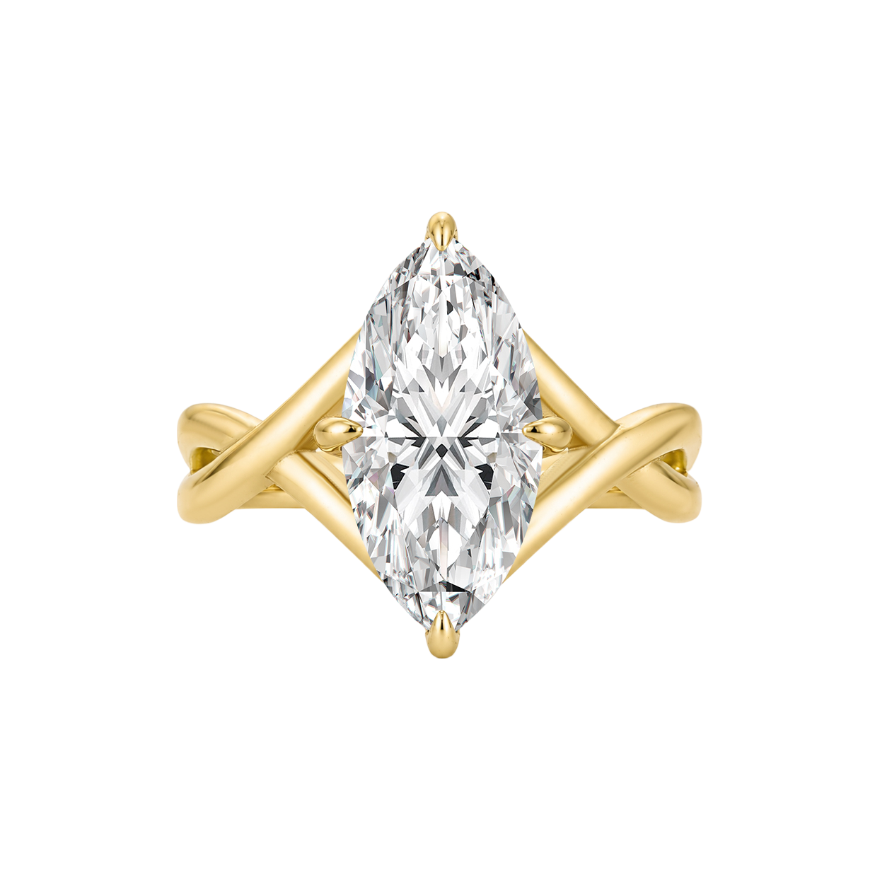 S925 Moissanite Twist 3.0Ct Marquise Cut Yellow Gold Engagement Ring