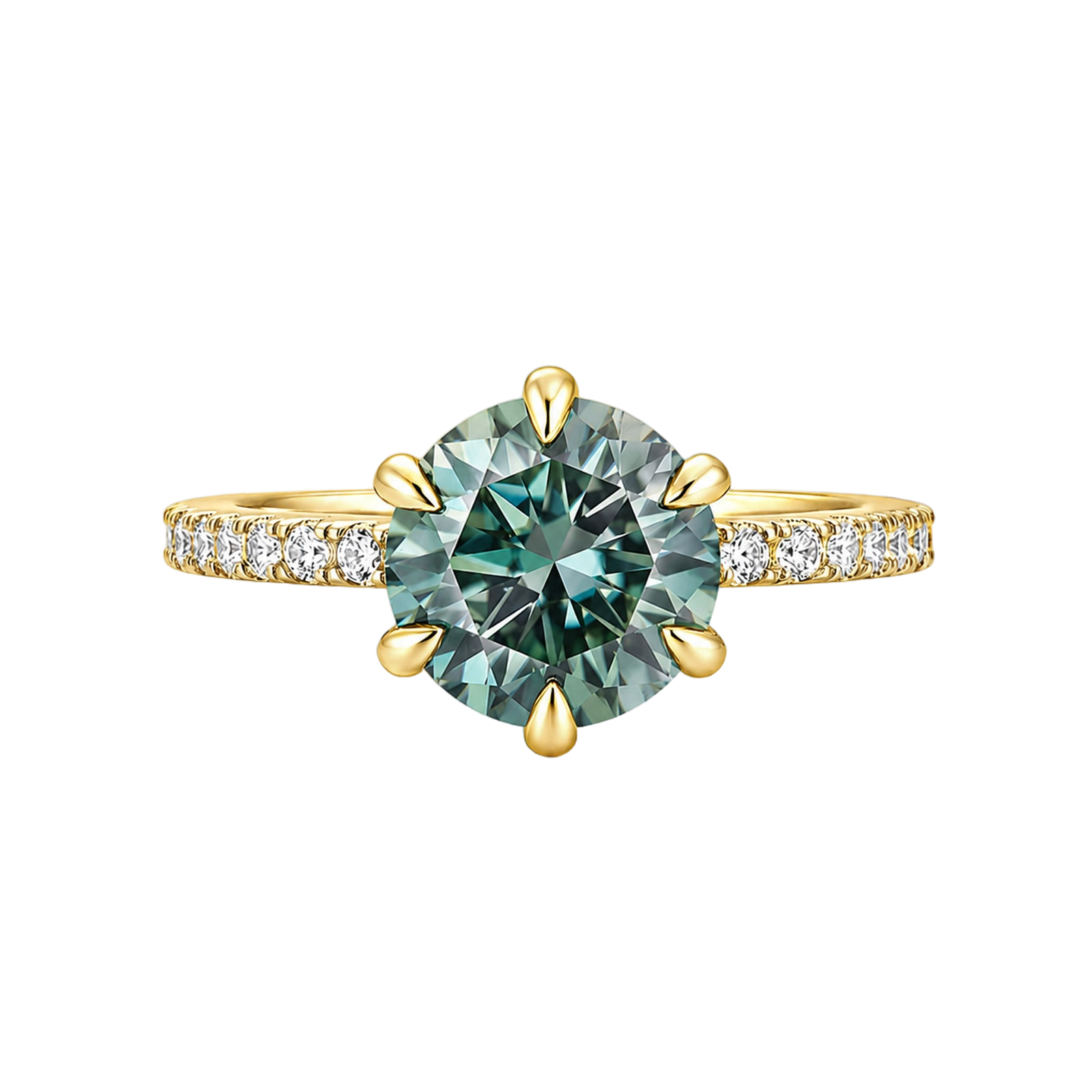 S925 Moissanite 3.0 Ct Round Cut Green Stone Engagement Ring For Daily Wear
