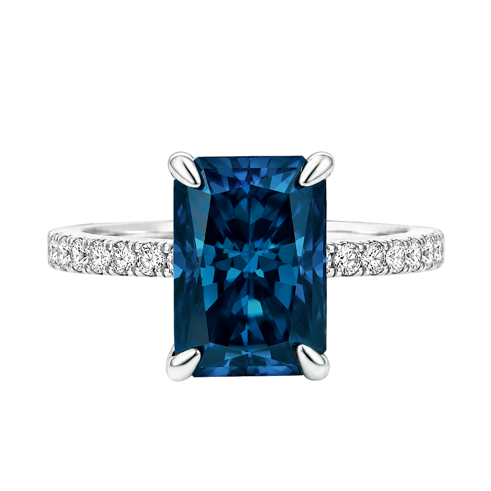 S925 Moissanite 3.5Ct Radiant Cut Chic Blue Stone Ring Travel Ring For Women
