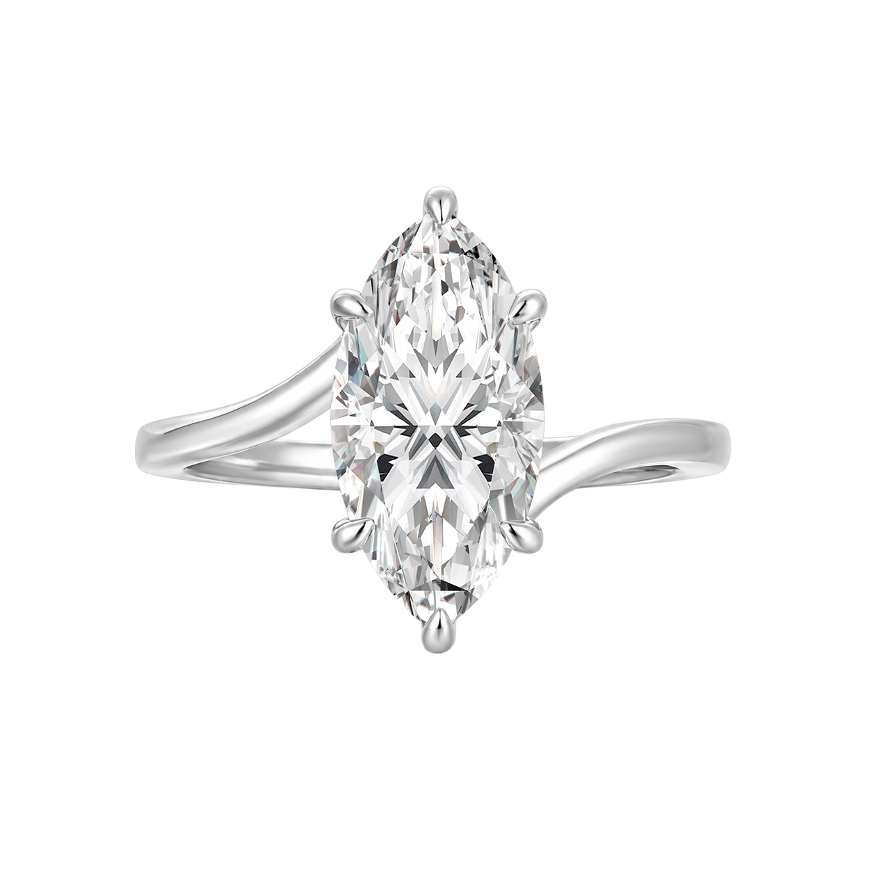 S925 Moissanite Curved 3.0Ct Marquise Cut White Gold Engagement Ring