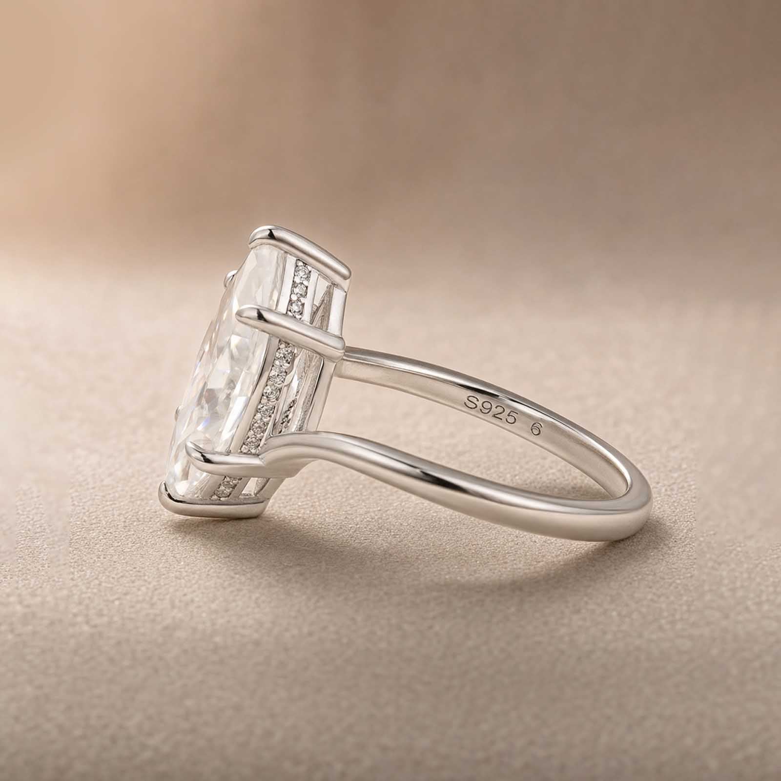 S925 Moissanite Curved 3.0Ct Marquise Cut White Gold Engagement Ring