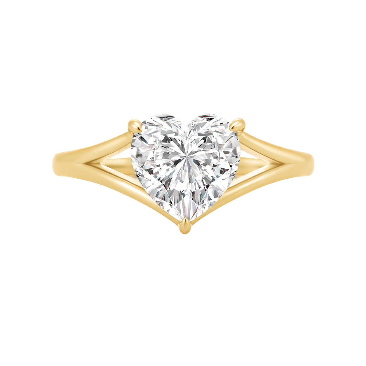 S925 Moissanite Split Shank 2.0Ct Heart Cut Yellow Gold Engagement Ring