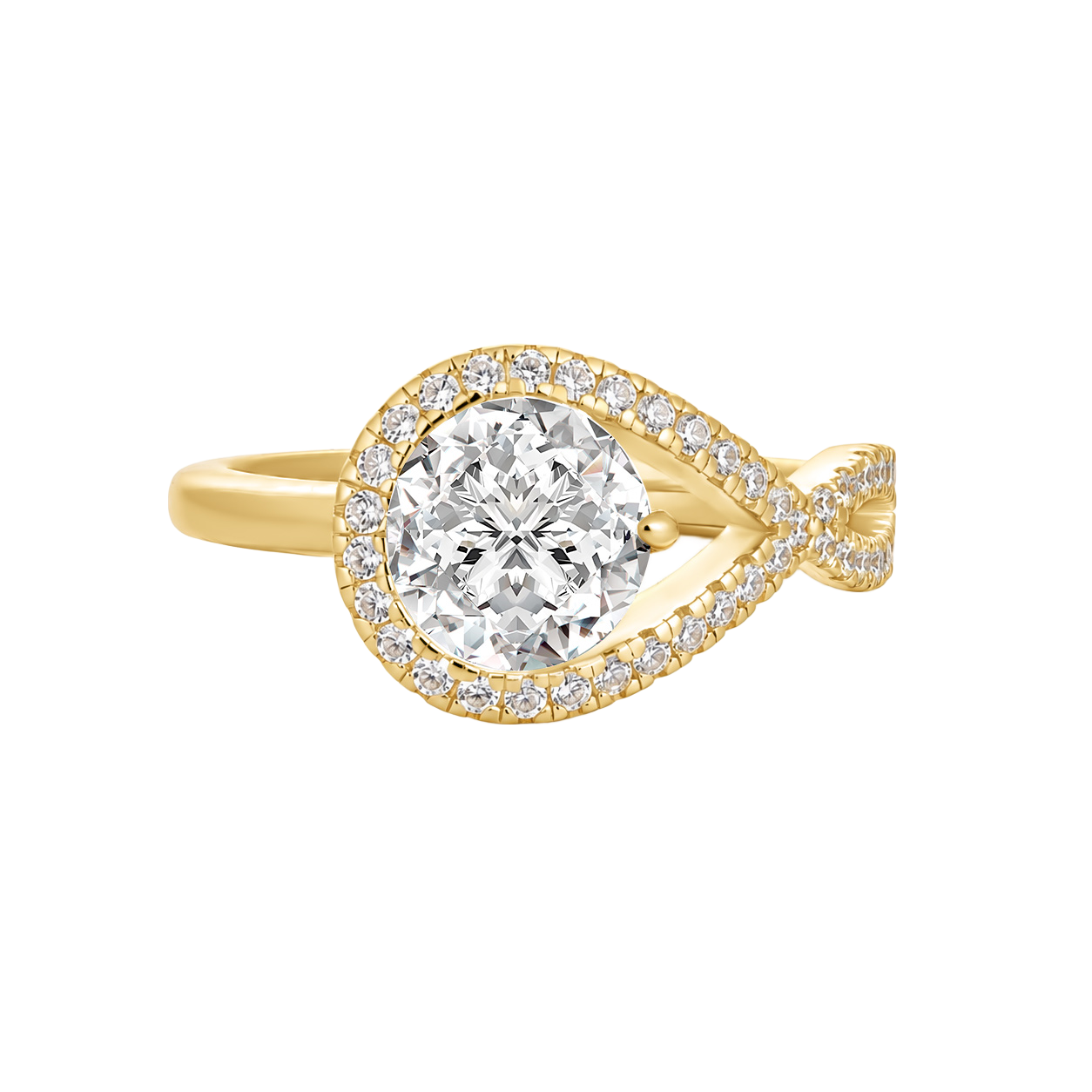 S925 Moissanite Halo 1.2Ct Round Cut Yellow Gold Engagement Ring
