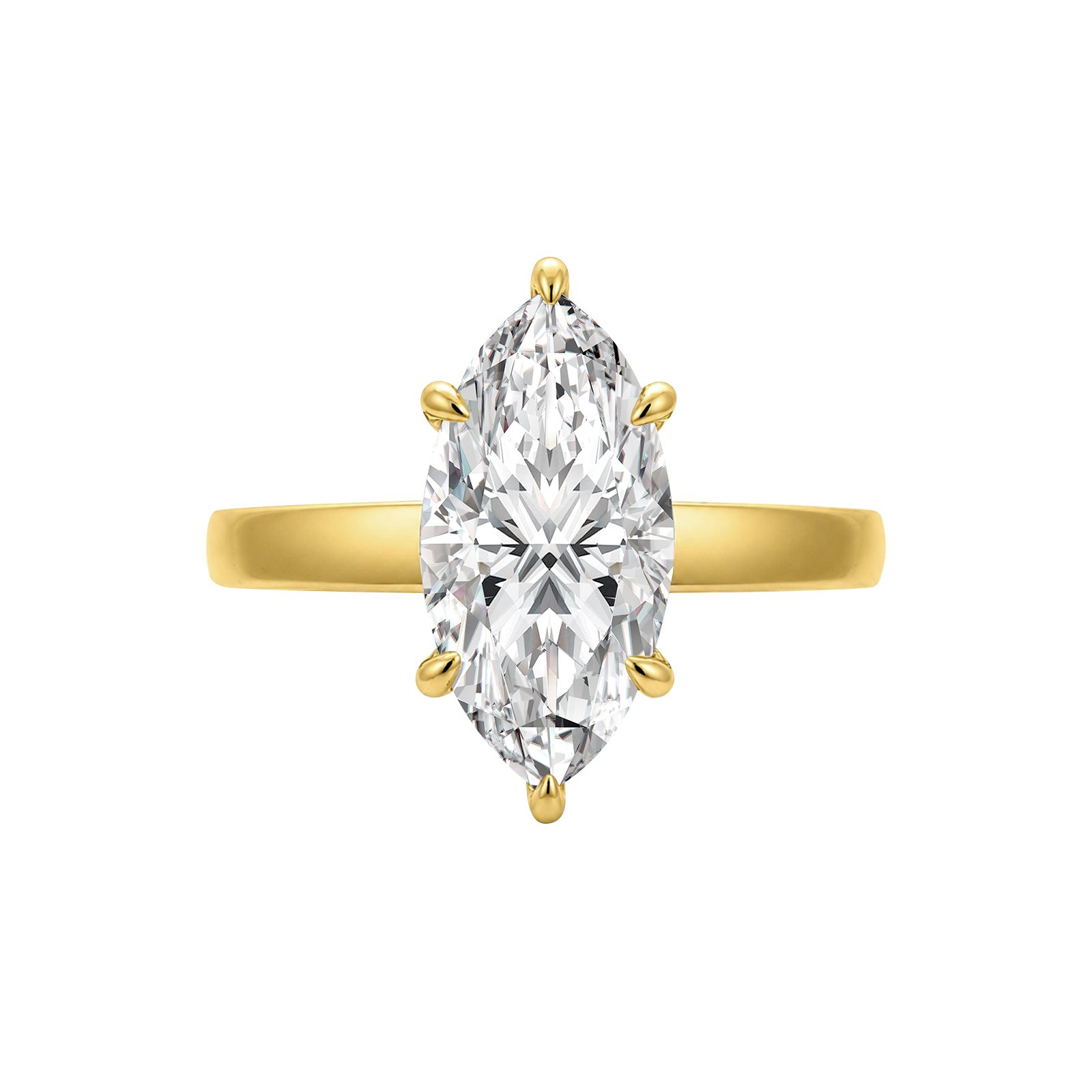 S925 Moissanite Solitaire 3.0Ct Marquise Cut Yellow Gold Engagement Ring