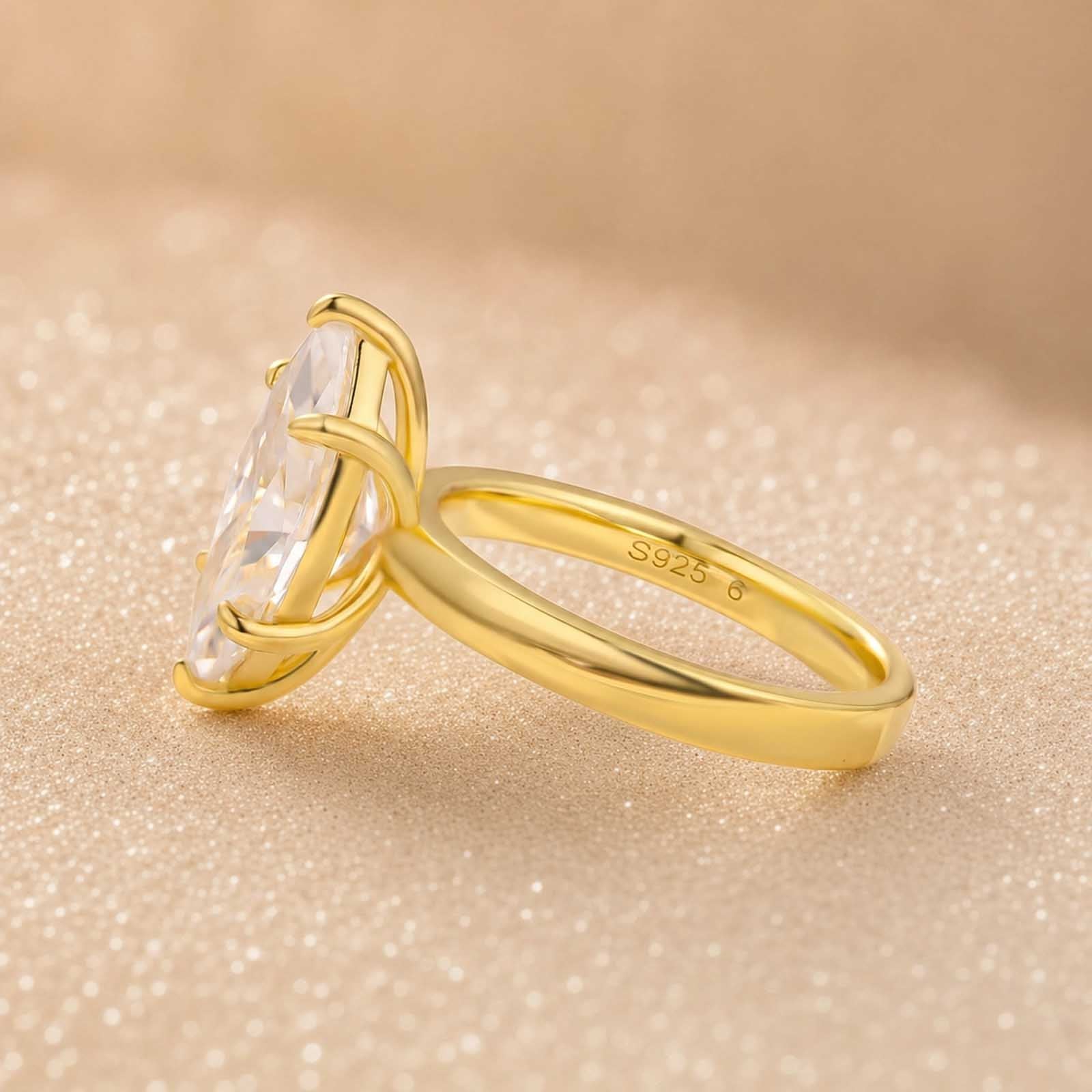 S925 Moissanite Solitaire 3.0Ct Marquise Cut Yellow Gold Engagement Ring