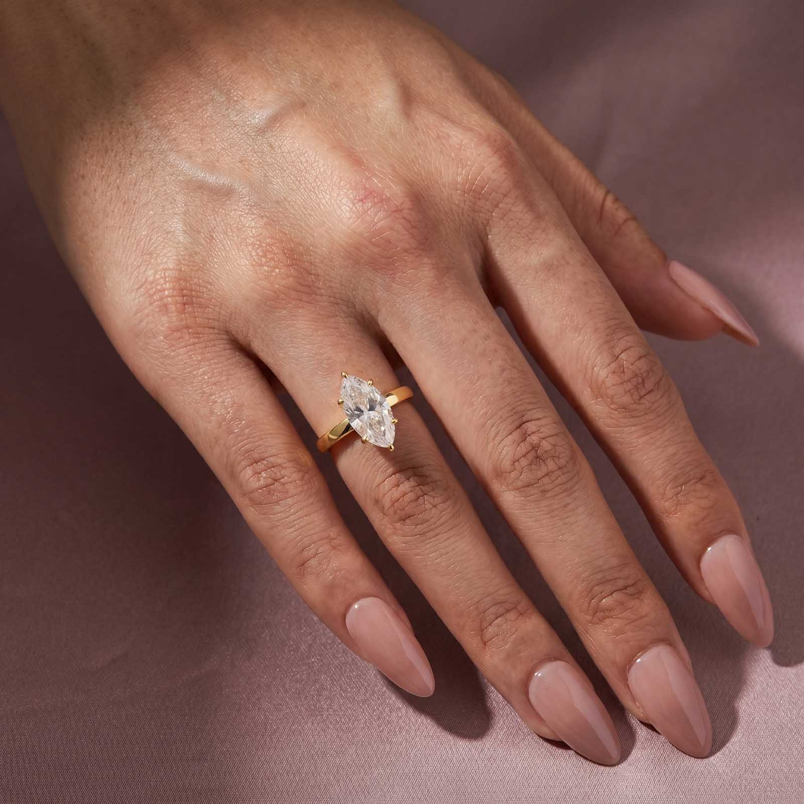 S925 Moissanite Solitaire 3.0Ct Marquise Cut Yellow Gold Engagement Ring