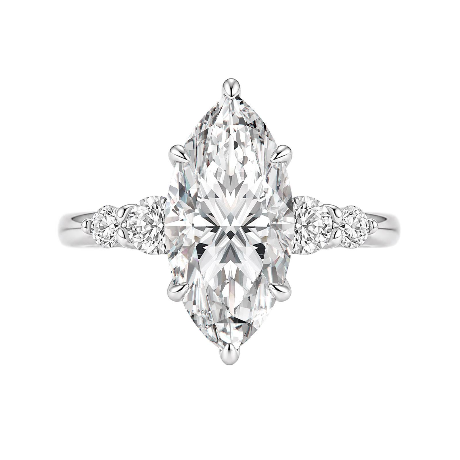 Moissanite 3.0CT Marquise Cut Classic Side Stone Travel Ring For Self‑Gift