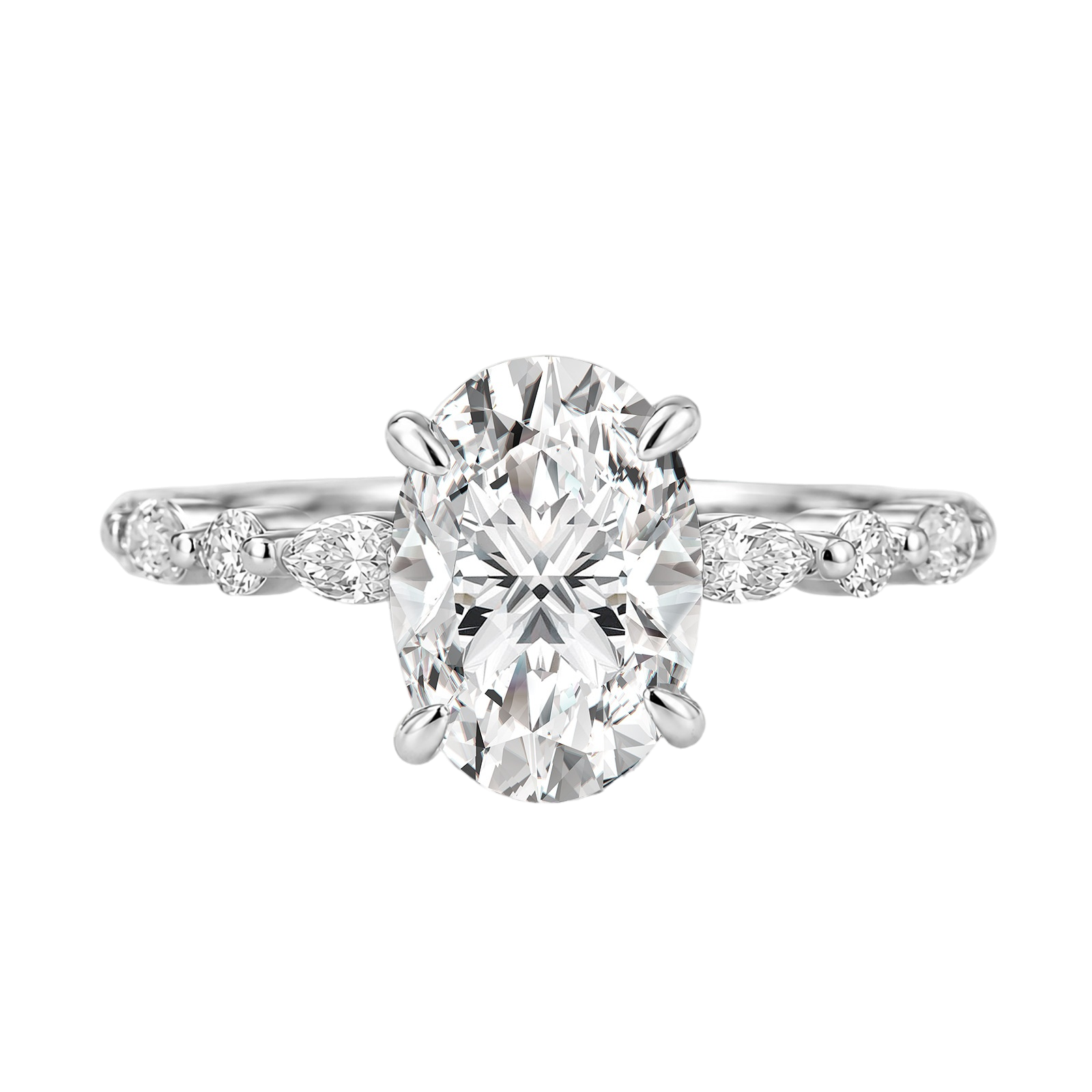 Moissanite 2.5CT Oval Cut Side Stone Milestone Engagement Ring For Women