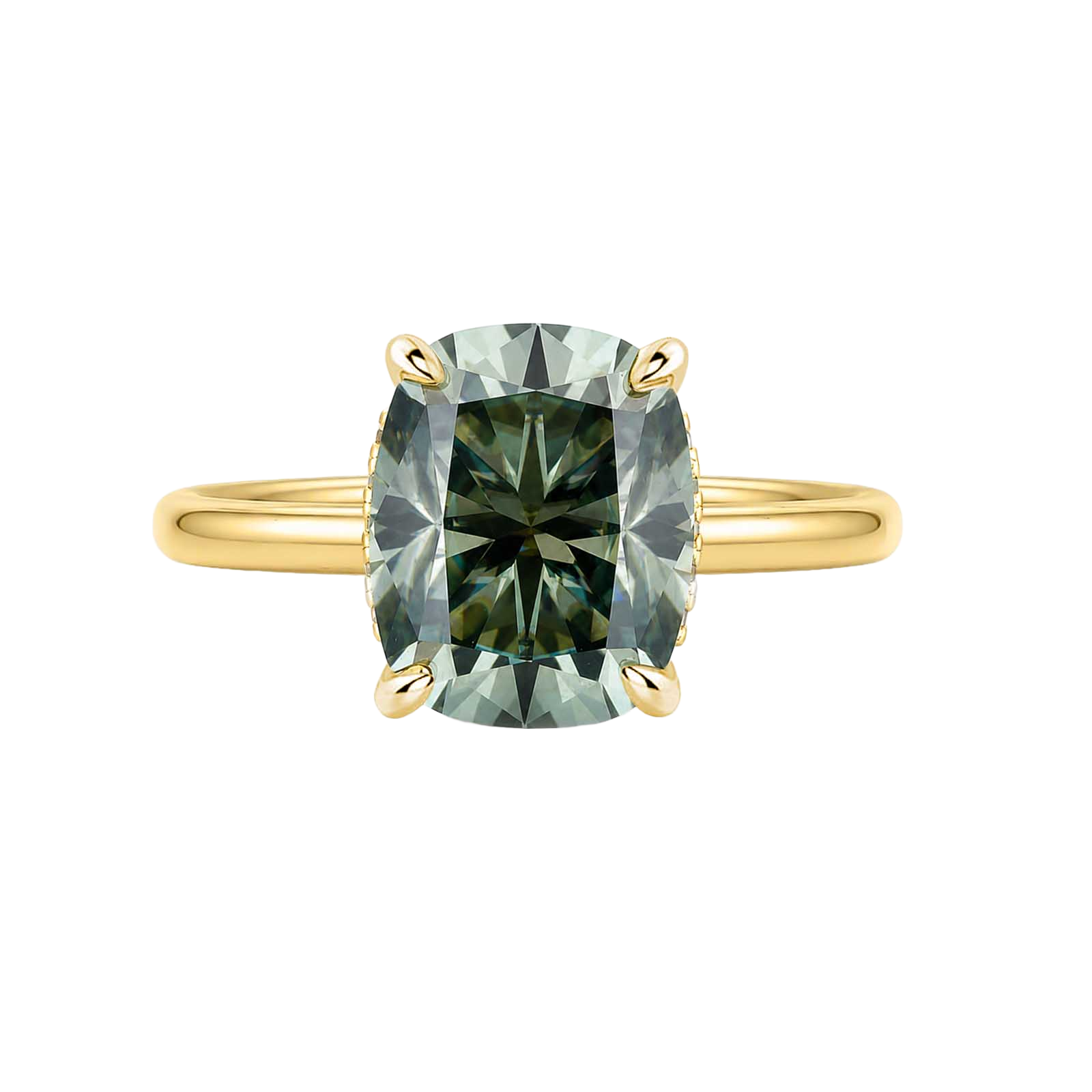 S925 Moissanite 3.5Ct Cushion Cut Hidden Halo Green Stone Engagement Ring For Date Nights