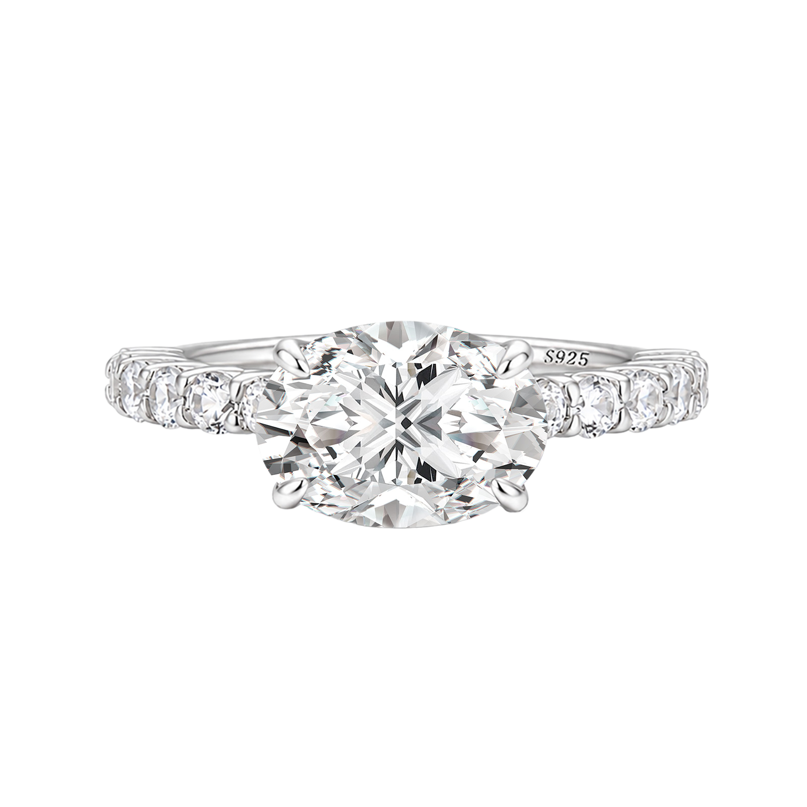 S925 Moissanite 2.5Ct Oval Cut Hidden Halo Engagement Ring in Sterling Silver
