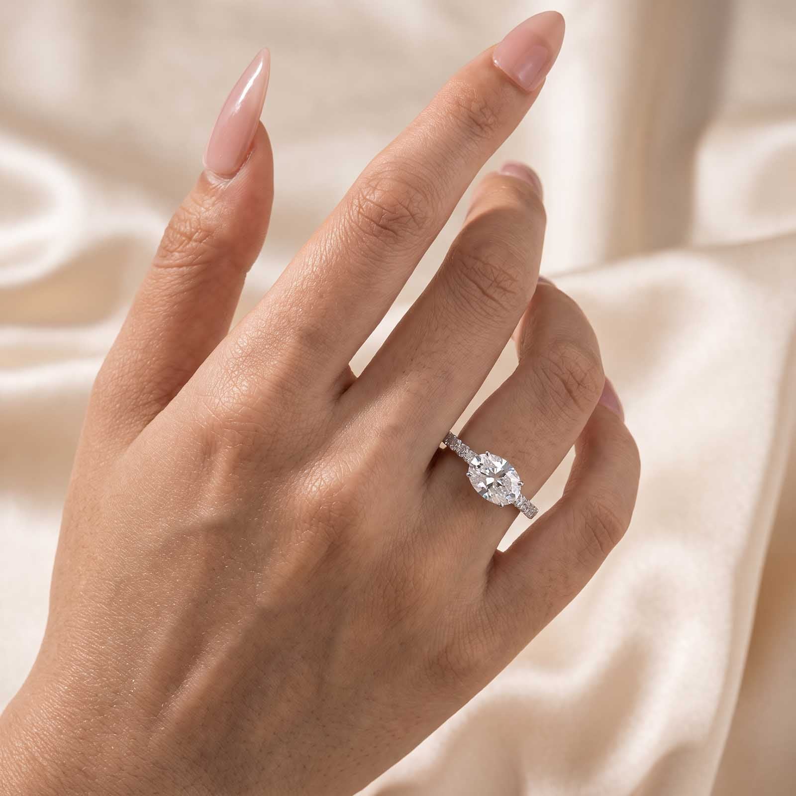 S925 Moissanite 2.5Ct Oval Cut Hidden Halo Engagement Ring in Sterling Silver