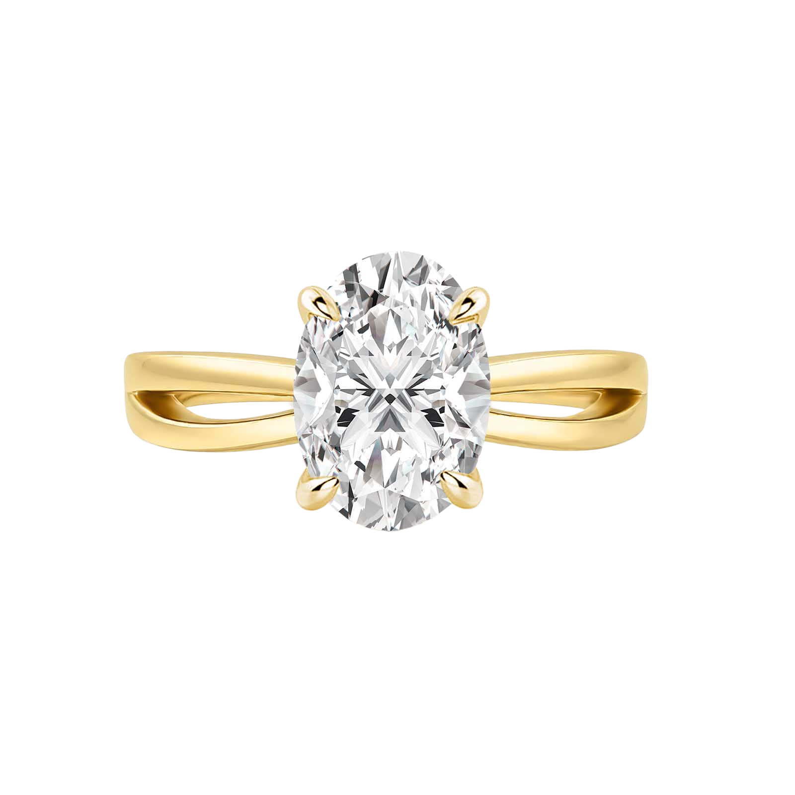 S925 Moissanite 2.5Ct Oval Cut Twist Split Shank 18K Yellow Gold Plated Engagement Ring
