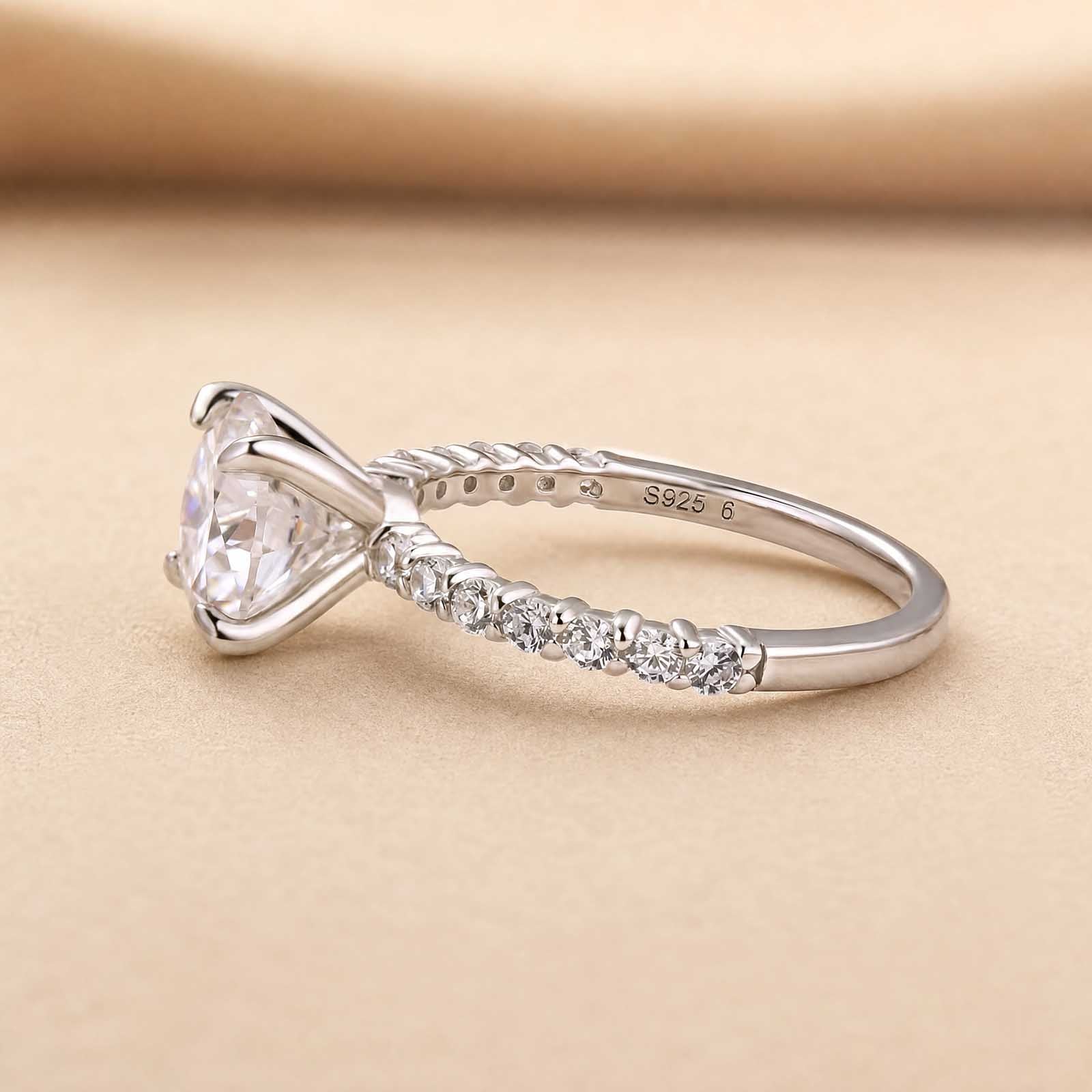 S925 Moisssanite 2.0Ct Round Cut Affordable Engagement Ring Travel Ring For Women