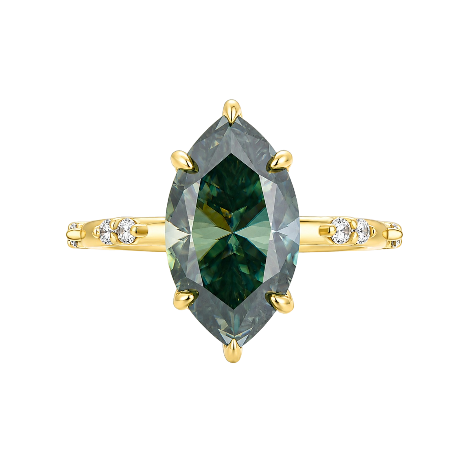 S925 Moissanite 4.0Ct Marquise Cut 18K Yellow Gold Plated Green‑hued Ring For Everyday Wear