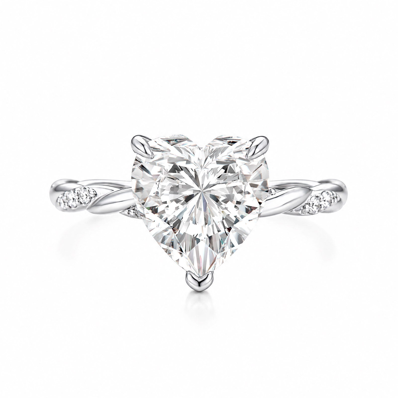 S925 Moissanite 3.0Ct Heart Cut 18K White Gold Plated Twist Engagement Ring For Daily Wear