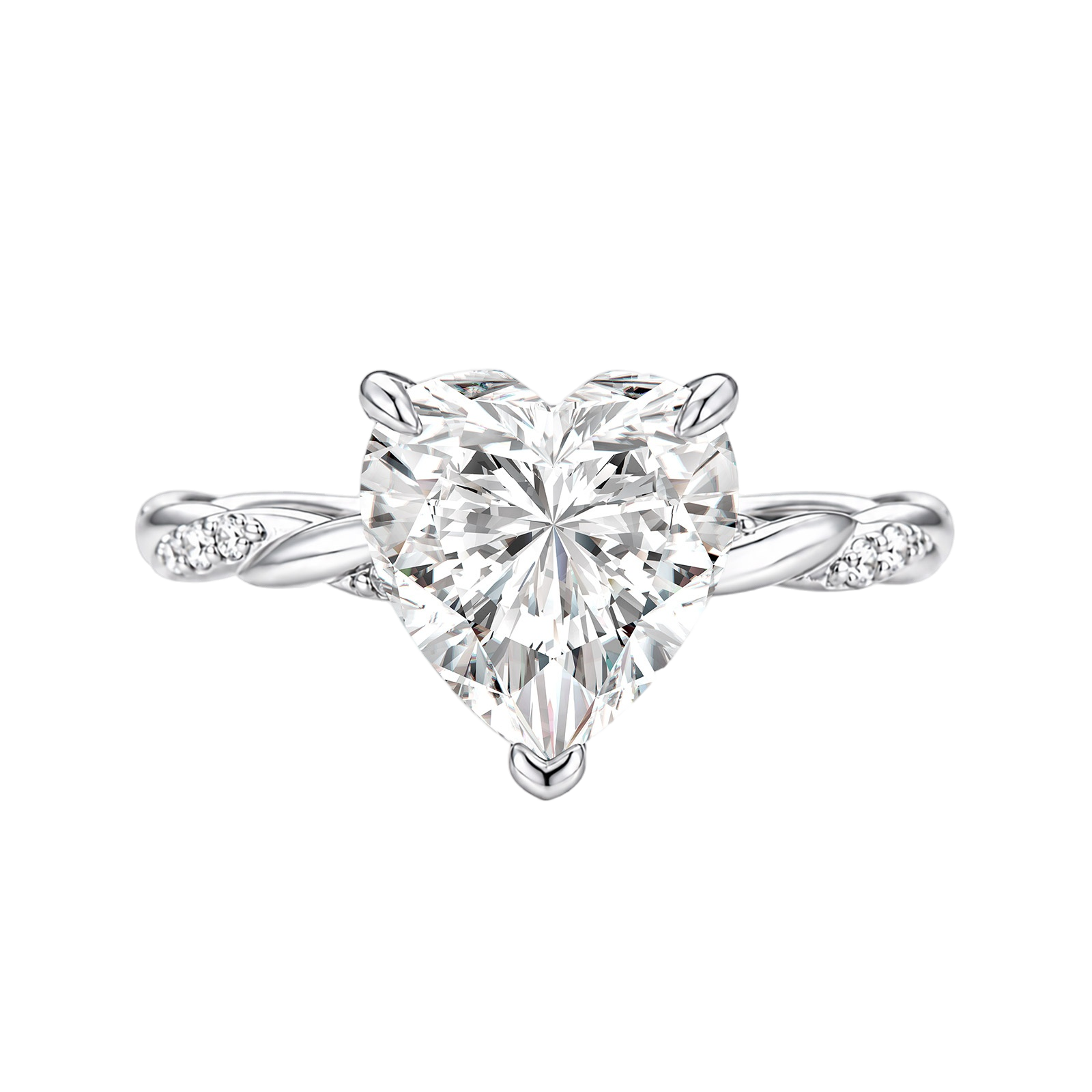 S925 Moissanite 3.0Ct Heart Cut 18K White Gold Plated Twist Engagement Ring For Daily Wear