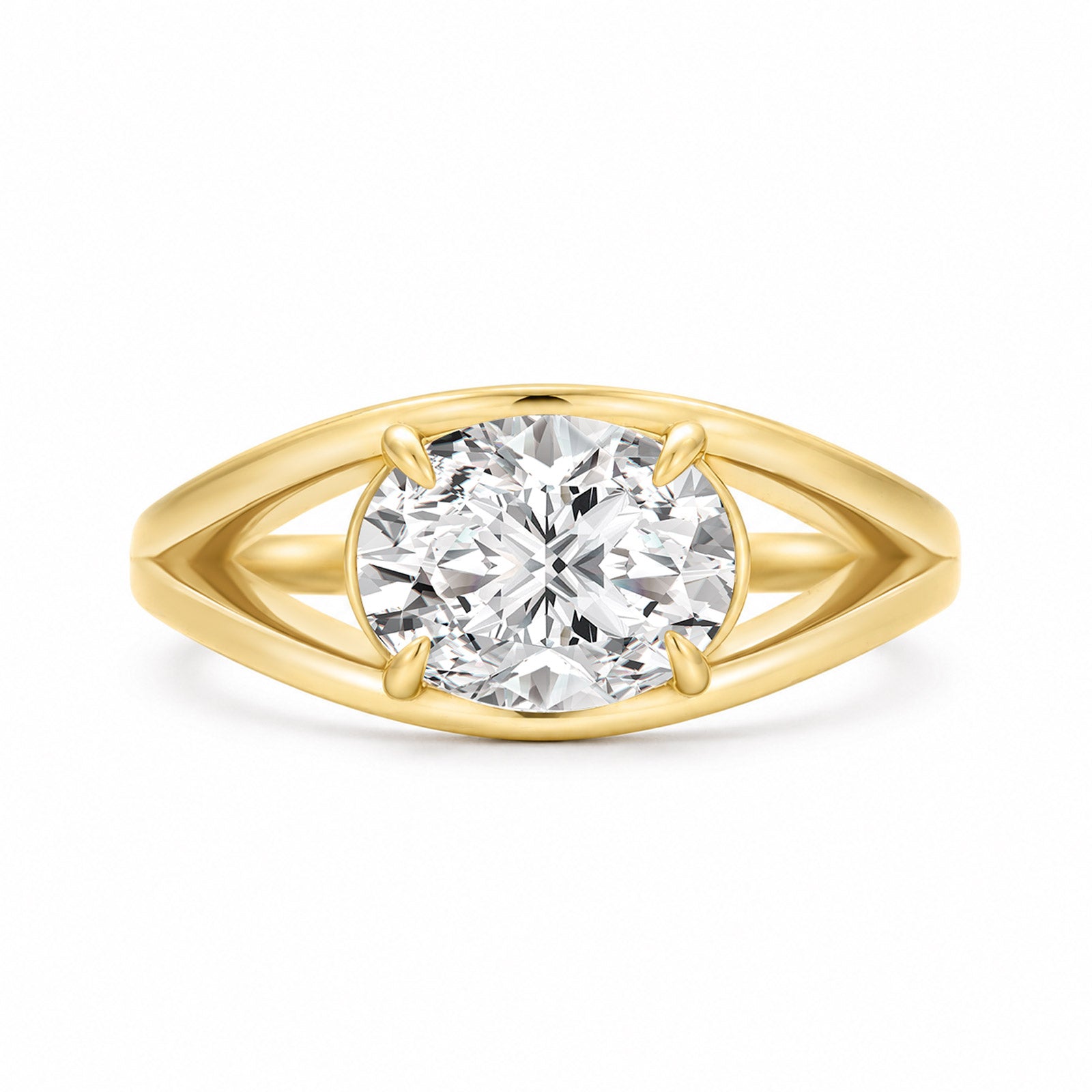 S925 Moissanite 2.0Ct Oval Cut Open Split Shank Delicate Promise Ring