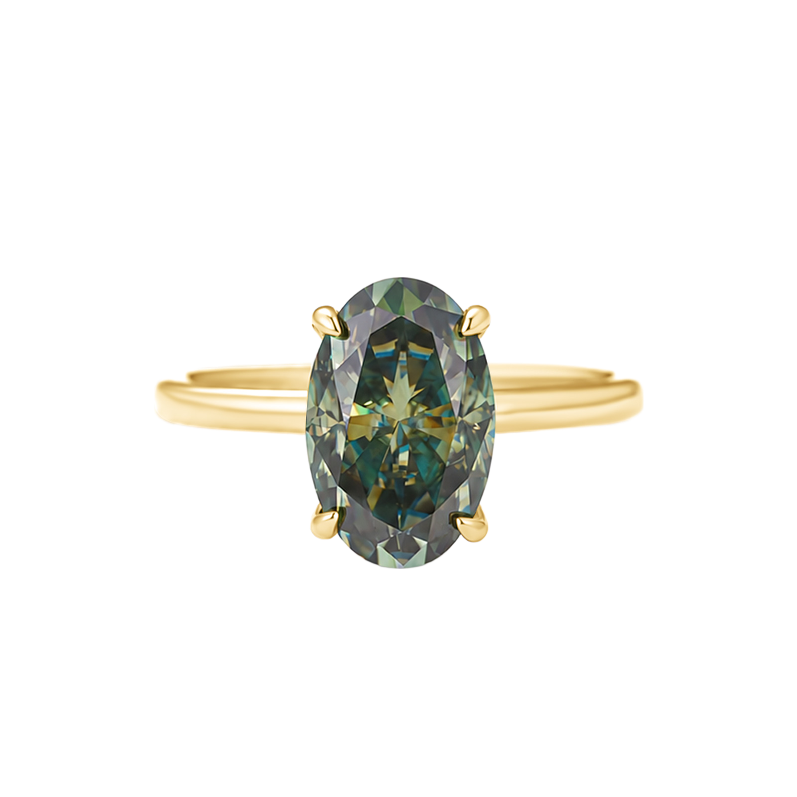 Moissanite 3.0Ct Green Oval Hidden Halo Solitaire Nature-Inspired Ring
