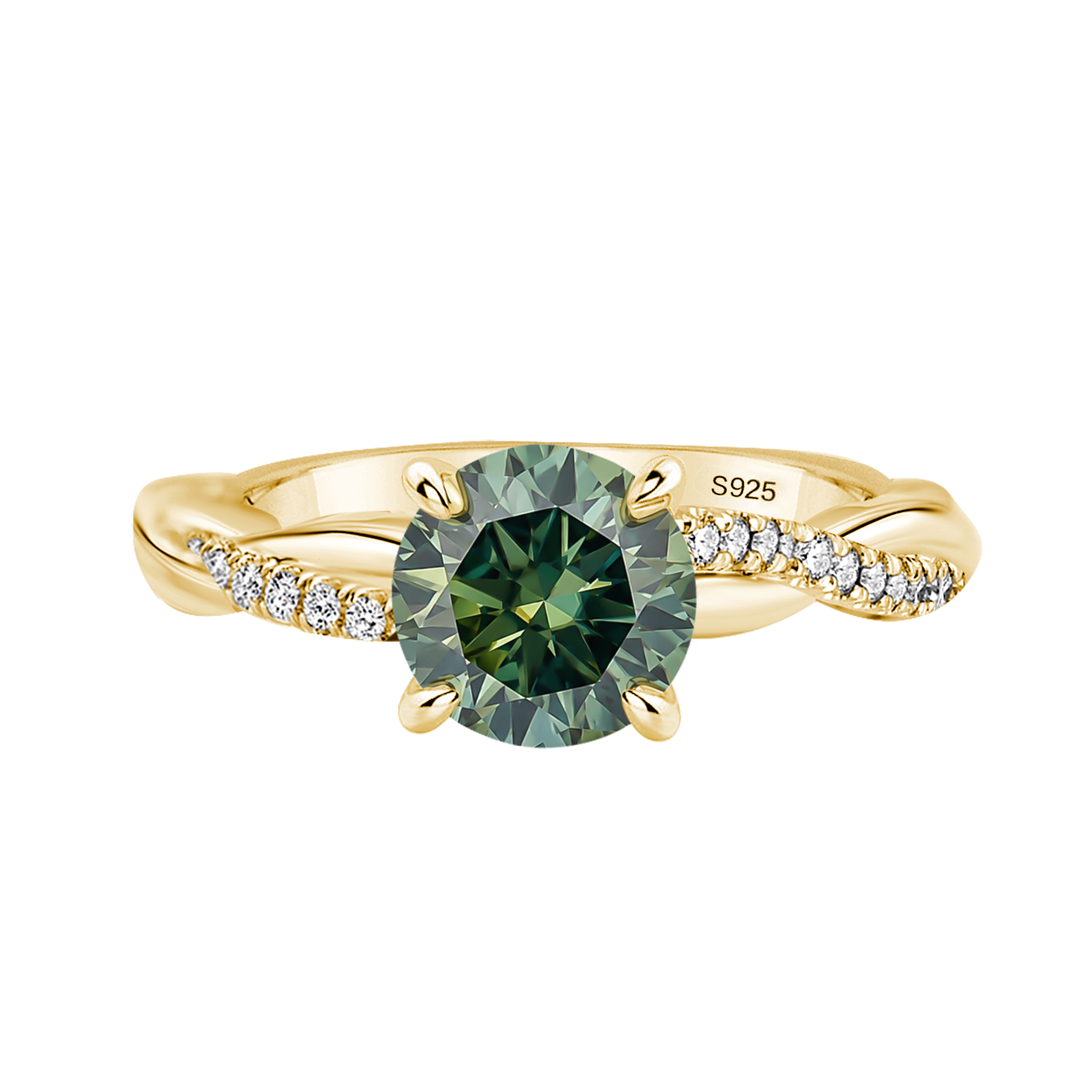 S925 Moissanite 1.2Ct Round Cut Nature-inspired Green Twist Daily Wearable Ring
