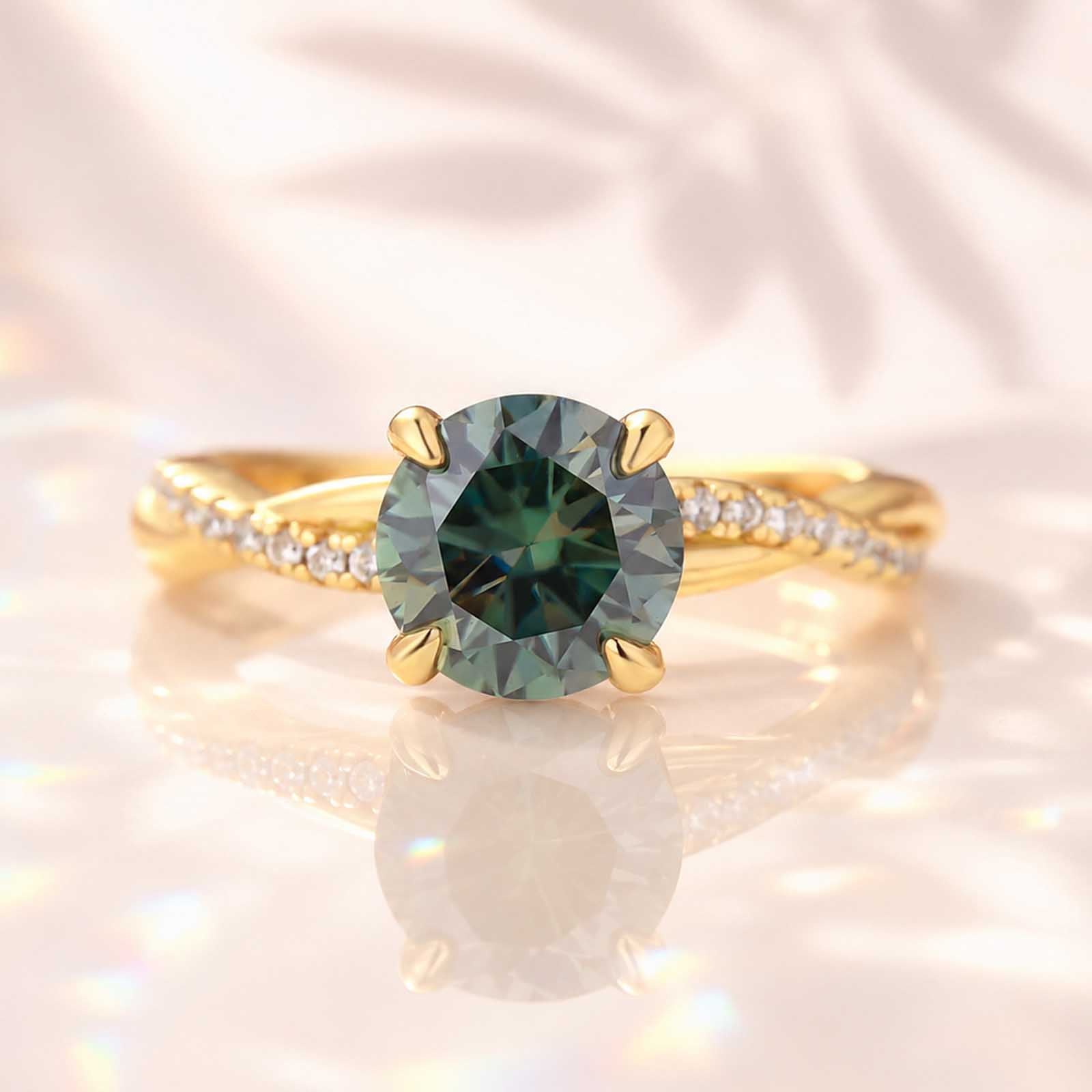 S925 Moissanite 1.2Ct Round Cut Nature-inspired Green Twist Daily Wearable Ring
