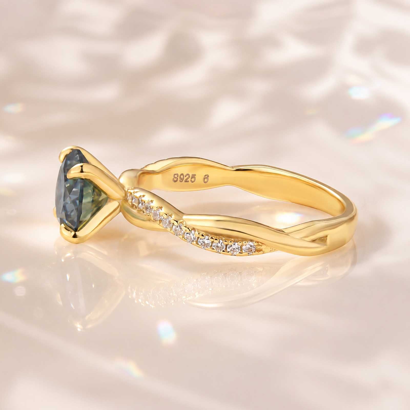 S925 Moissanite 1.2Ct Round Cut Nature-inspired Green Twist Daily Wearable Ring