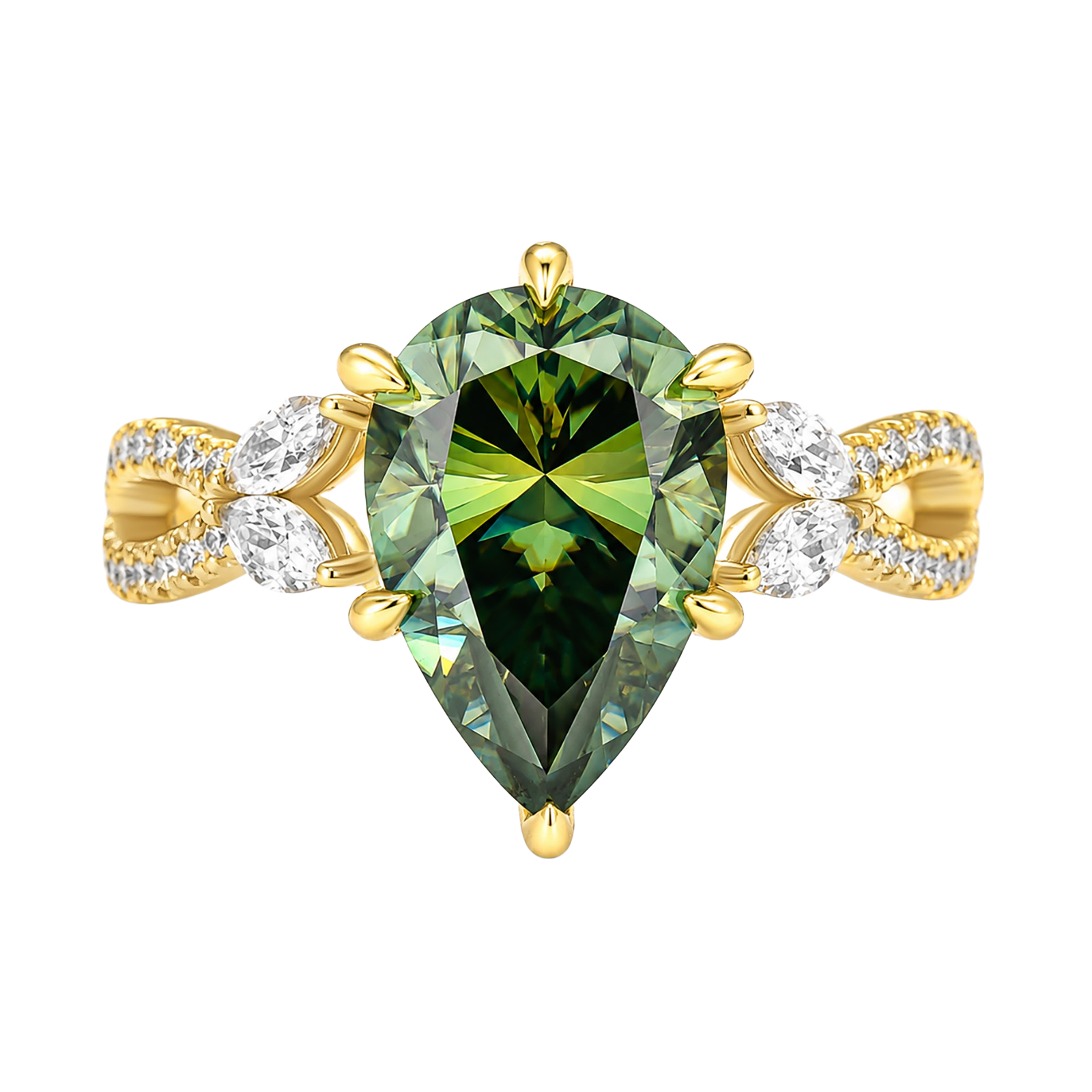 S925 Moissanite 3.5Ct Split Shank Floral Green Stone Engagement Ring Everyday Wearable Ring