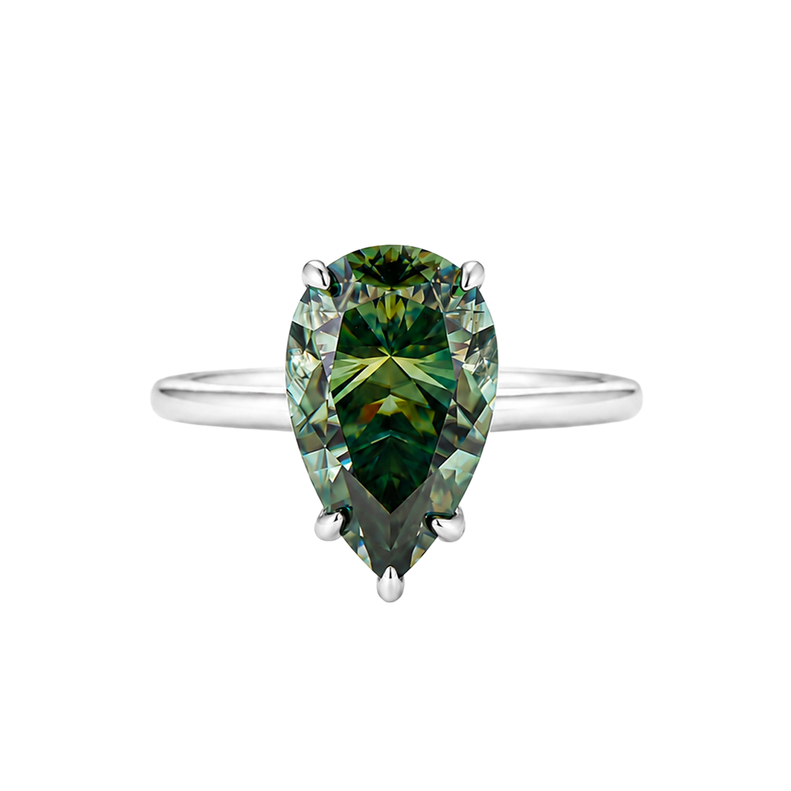 S925 Moissanite 4.0Ct Pear Cut Green Solitaire Unique Engagement Ring For Her