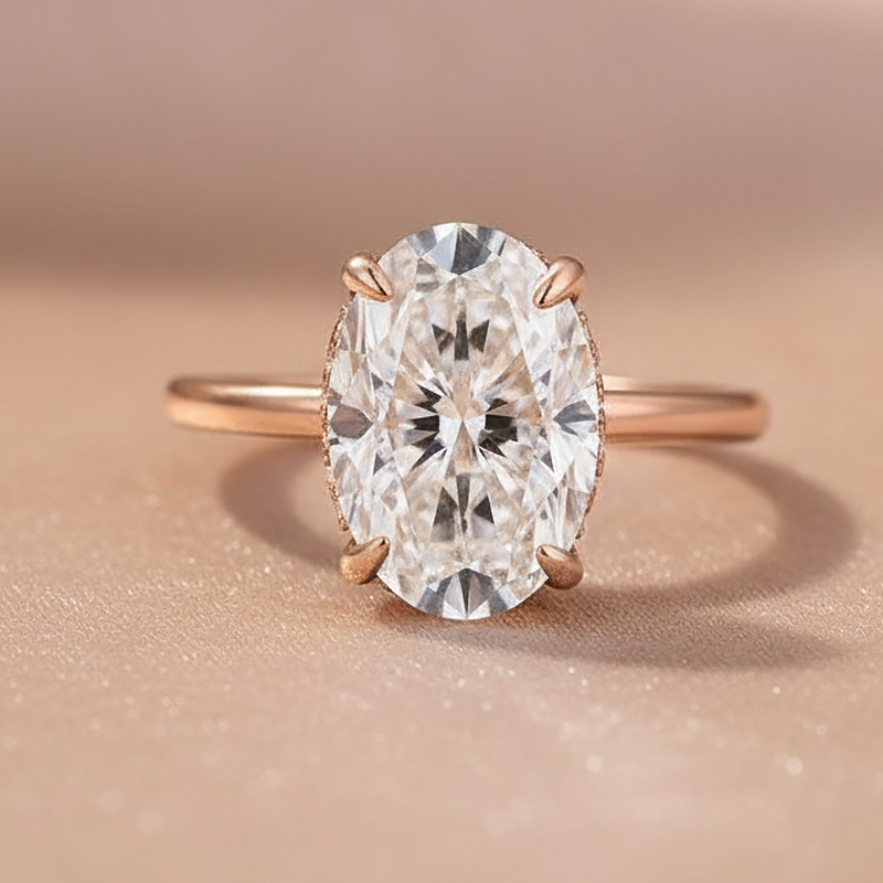 S925 Moissanite 4.0 Ct Oval Cut Rose Gold Promise Ring For Women
