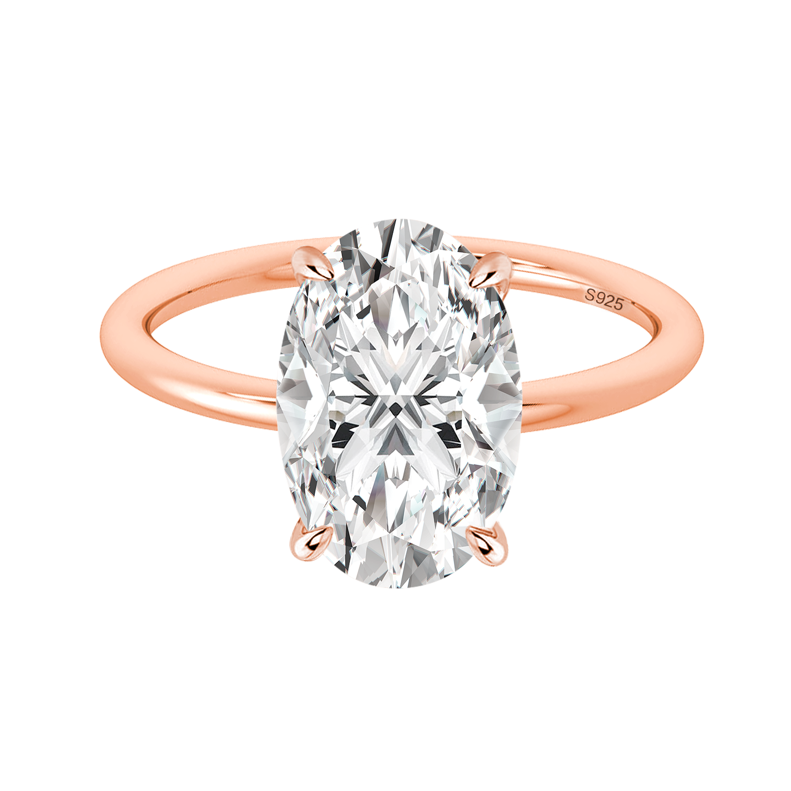 S925 Moissanite 4.0 Ct Oval Cut Rose Gold Promise Ring For Women