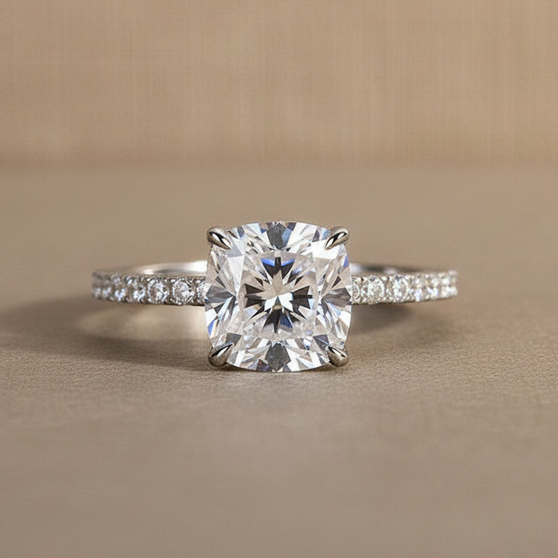 Gelovely Moissanite 2.0Ct -2.5Ct Square Cushion Promise Bridal Ring