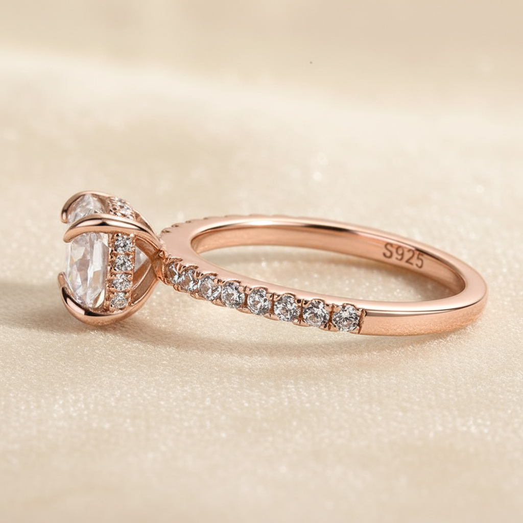 S925 Moissanite 2.0 Ct Square Cushion Rose Gold Bridal Ring