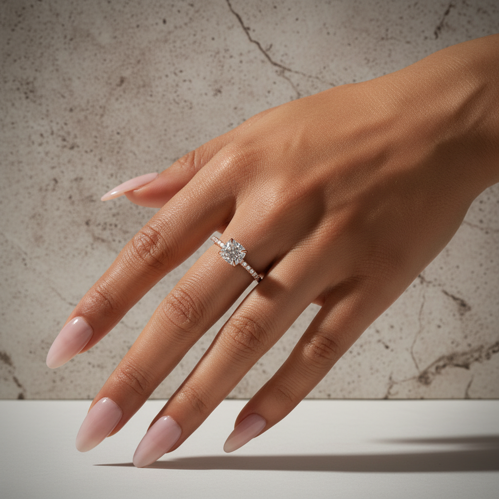 S925 Moissanite 2.0 Ct Square Cushion Rose Gold Bridal Ring