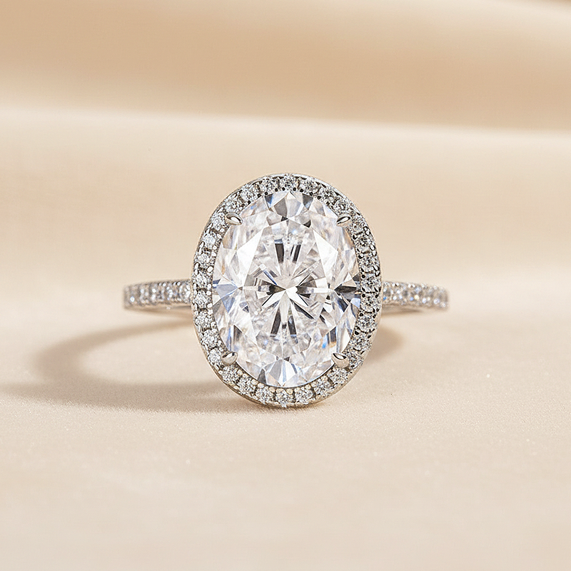 S925 Moissanite 4.5 Ct Oval White Gold Promise Ring