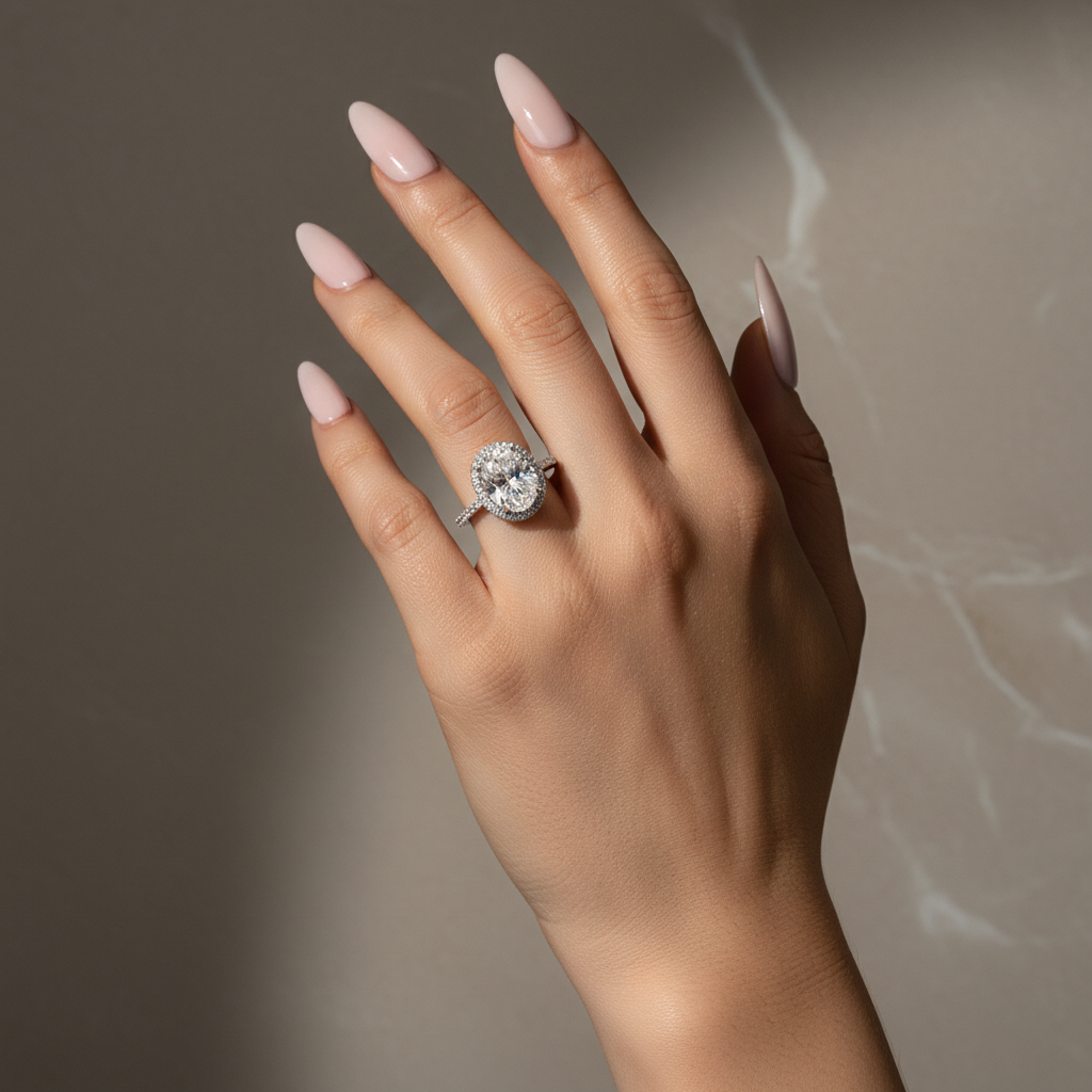 S925 Moissanite 4.5 Ct Oval White Gold Promise Ring