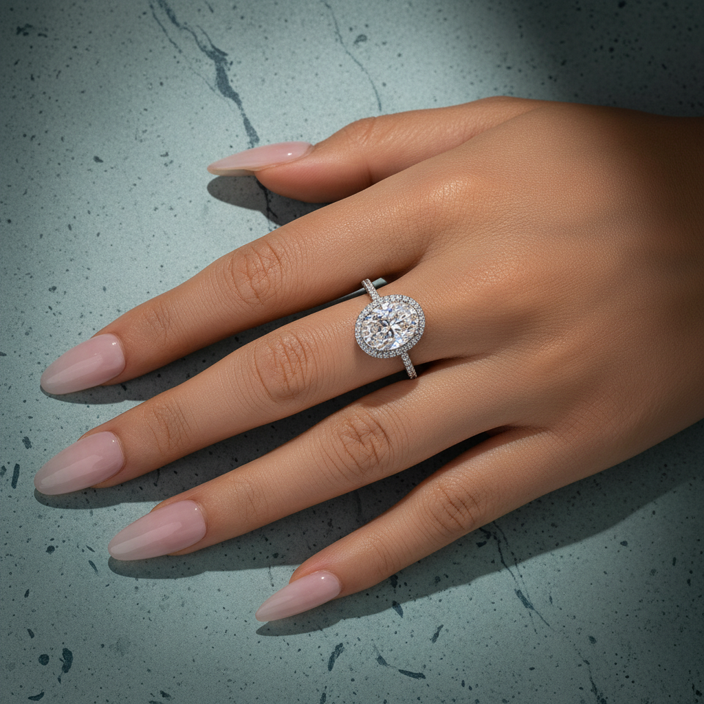 S925 Moissanite 4.5 Ct Oval White Gold Promise Ring