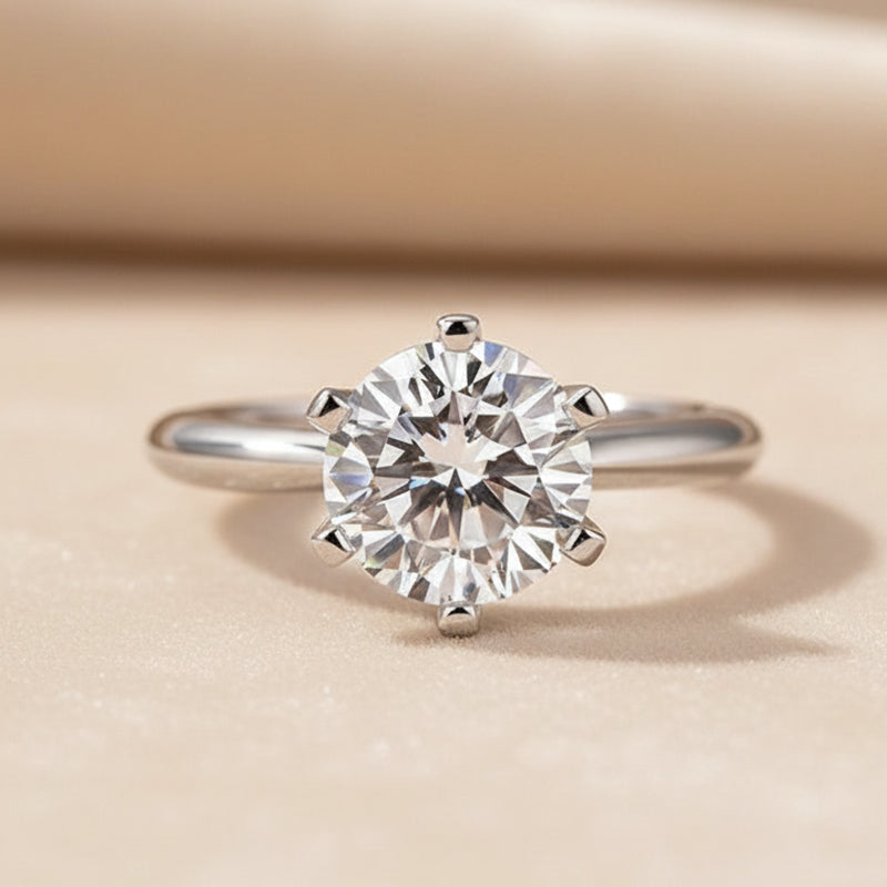 Gelovely Moissanite 2.0 Ct ～3.0Ct Round Cut 6 Prong White Gold Engagement Ring