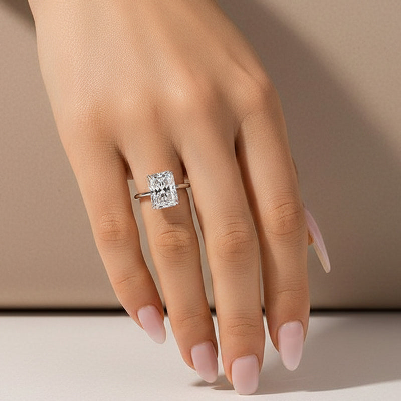S925 Moissanite 4.5 Ct Radiant Cut White Gold Engagement Ring Stackable Ring For Women