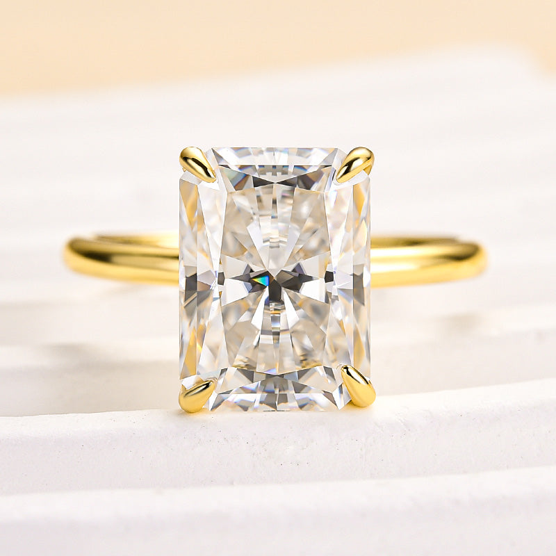 S925 Moissanite 3.5Ct～4.5 Ct Radiant Cut Yellow Gold Engagement Ring Everyday Wearable Ring