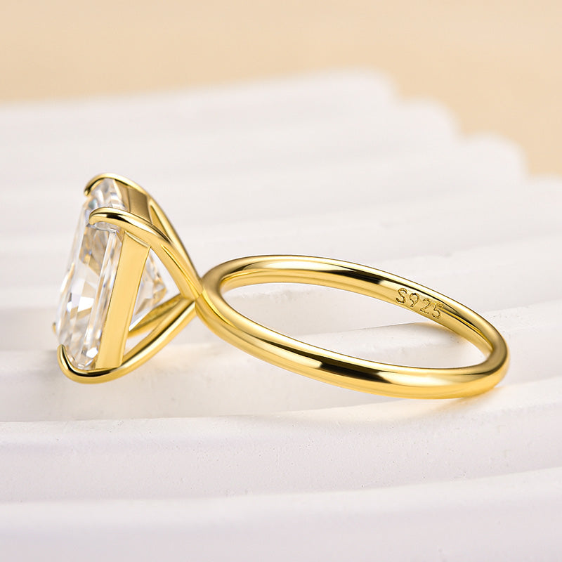 S925 Moissanite 3.5Ct～4.5 Ct Radiant Cut Yellow Gold Engagement Ring Everyday Wearable Ring