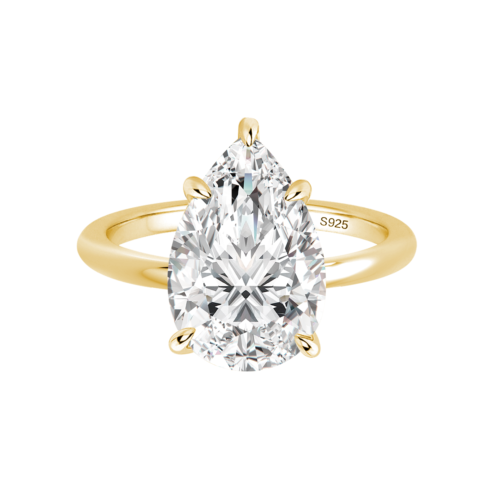 Gelovely Moissanite 4.0 Ct Pear Cut Yellow Gold Engagement Ring For Women