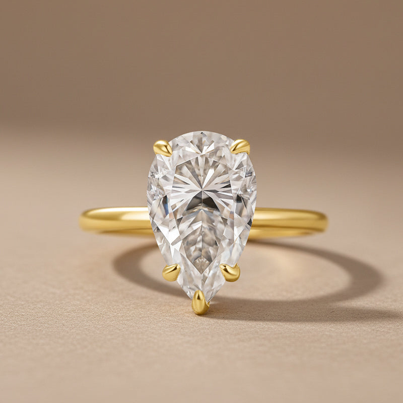 Gelovely Moissanite 4.0 Ct Pear Cut Yellow Gold Engagement Ring For Women