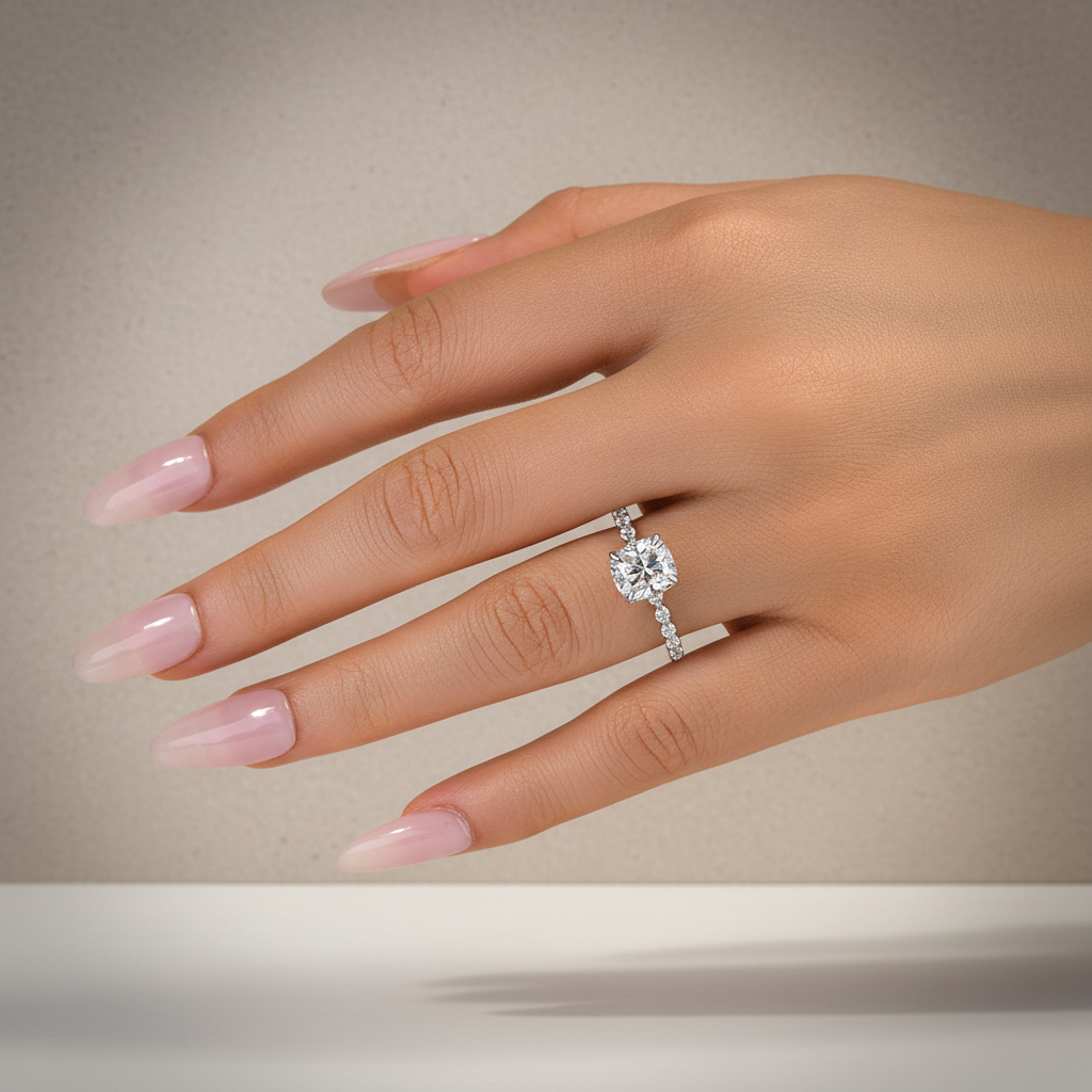 S925 Moissanite 2.0 Ct White Gold Cushion Cut Bridal Ring