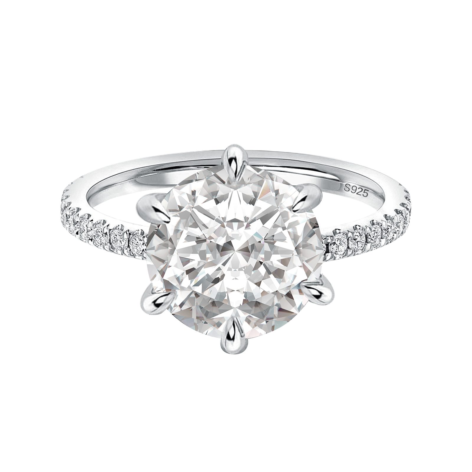 S925 Moissanite 2.0 Ct ～4.0 Ct Round Cut 6 Prong Promise Rings Daily Wear Ring For Women